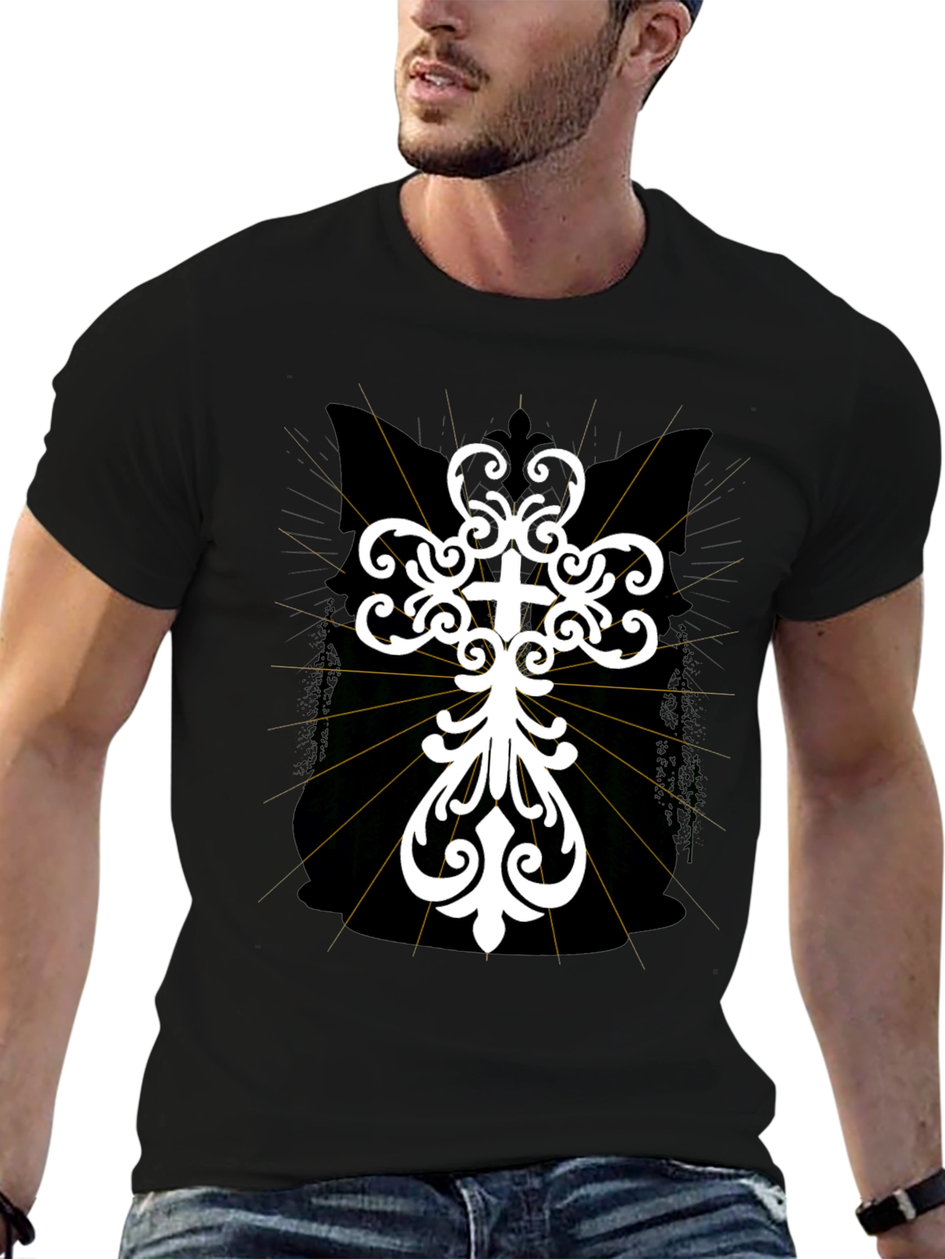 Black Ornate Cross Graphic T-Shirt - Black view 6