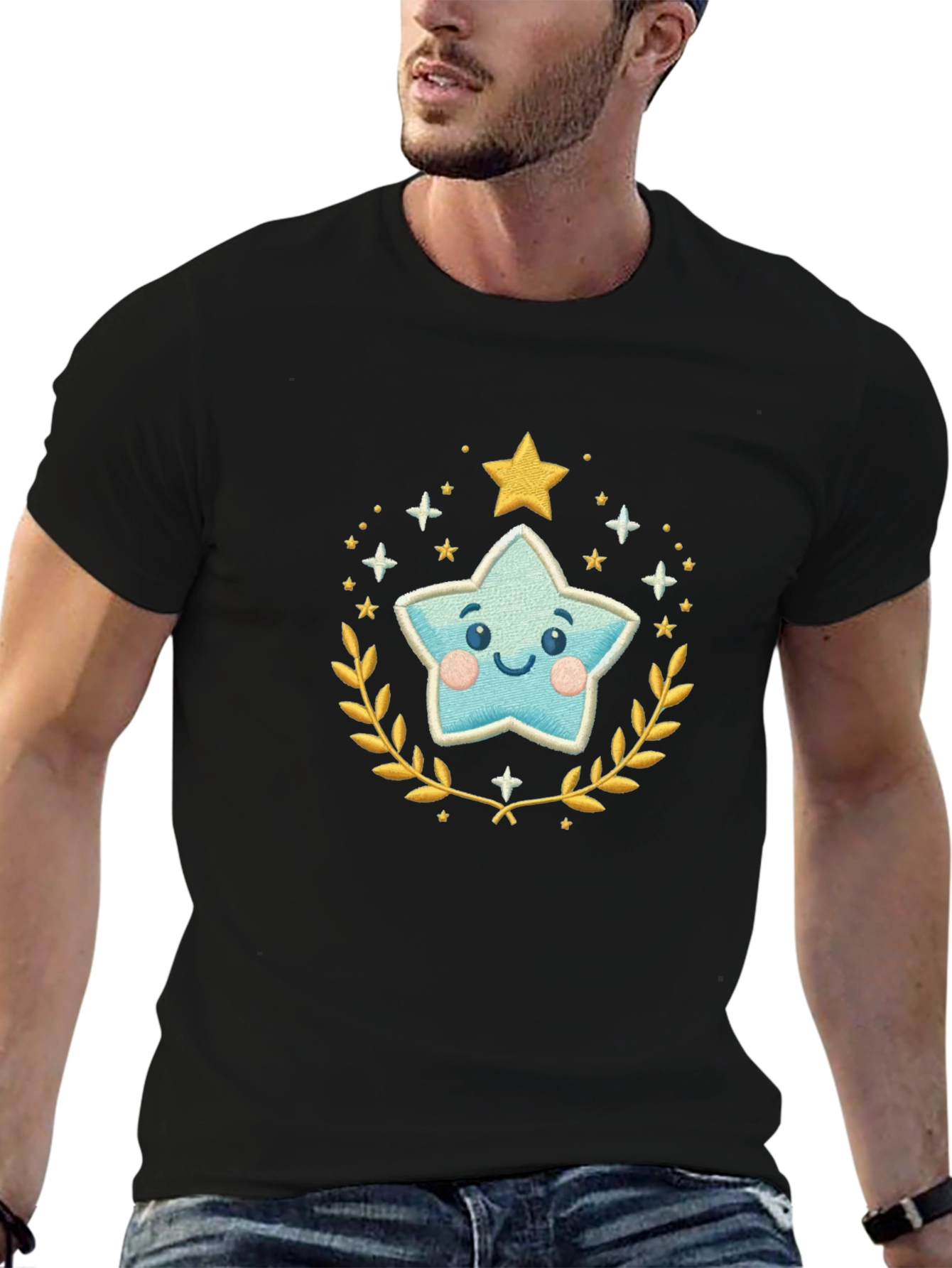 Black Cute Star Graphic Tee - Black Unisex T-Shirt view 6