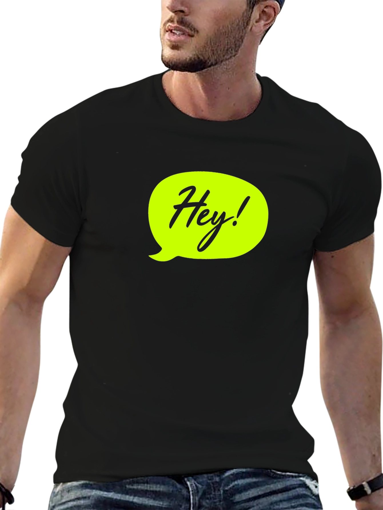 Black Hey! Black Graphic T-Shirt - Casual & Stylish view 6