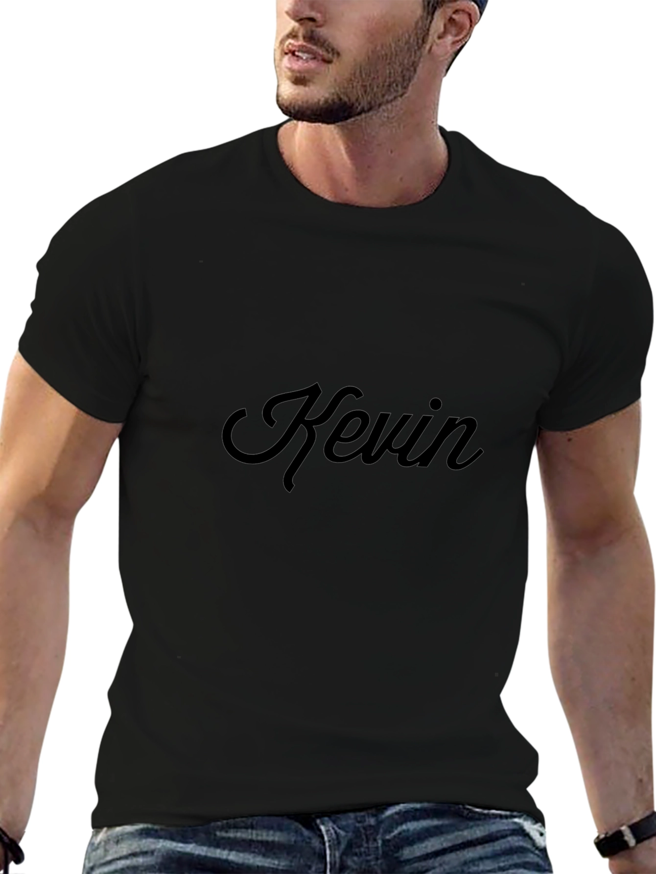 Black Personalized 'Kevin' Black T-Shirt view 6