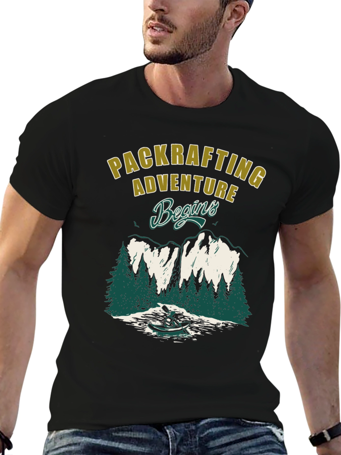 Black Packrafting Adventure Begins Black T-Shirt view 6