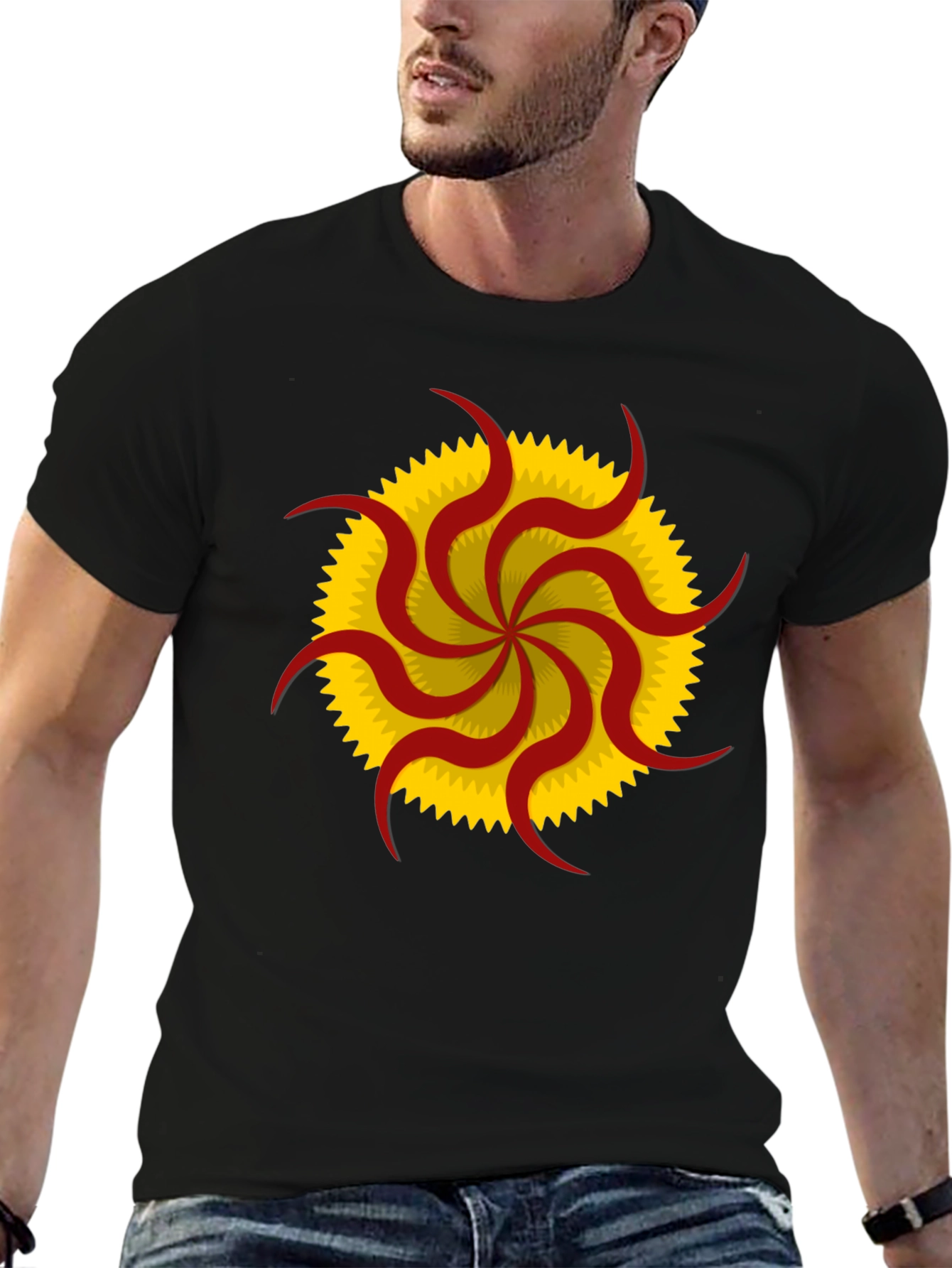 Black Unique Sunburst Graphic Tee - Black Cotton Casual Shirt view 6