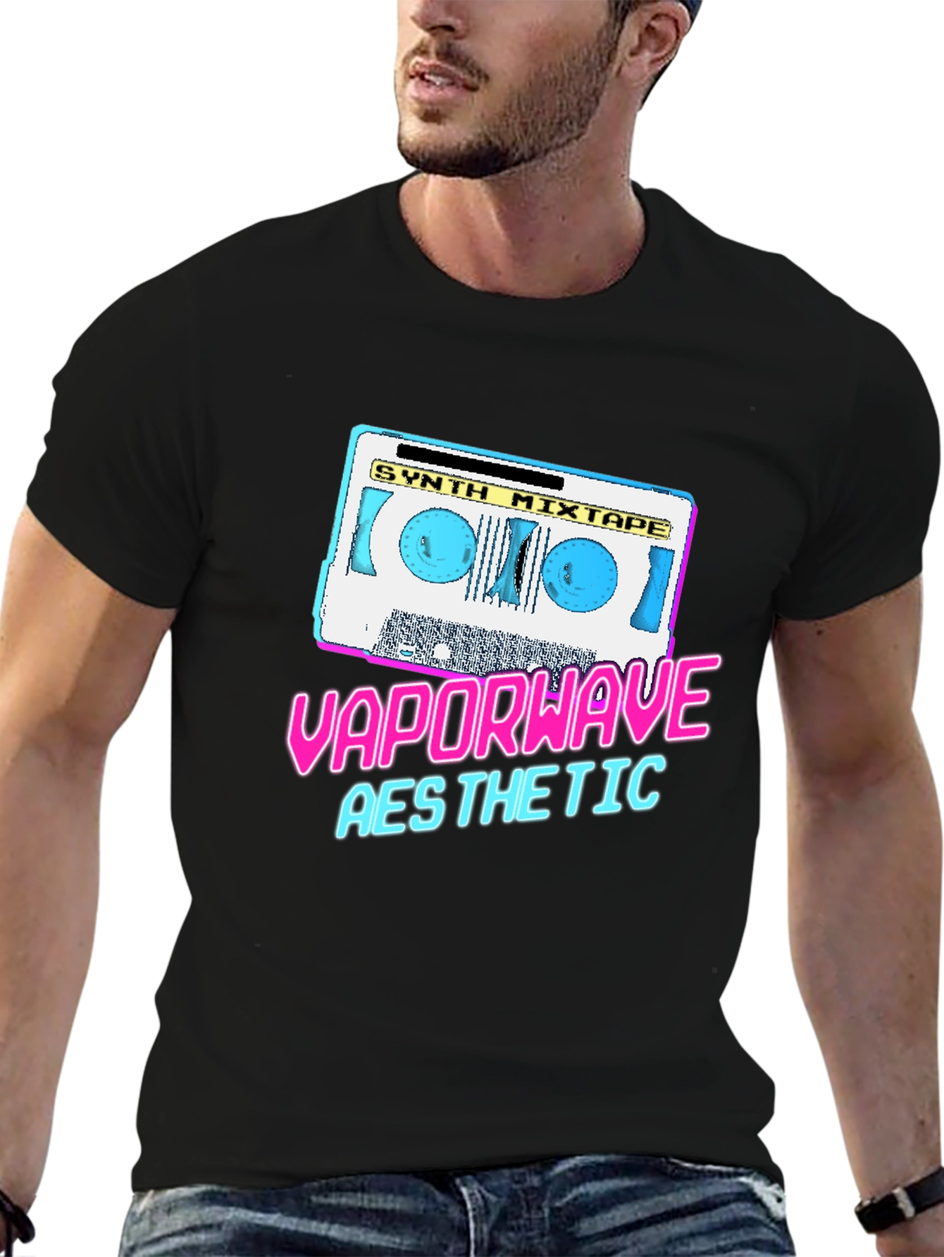 Black Vaporwave Aesthetic Synth Mixtape T-Shirt view 6