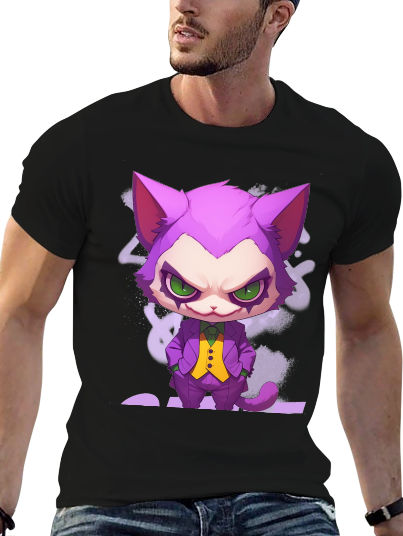 Black Cat Joker Graphic T-Shirt - Unique Design view 6