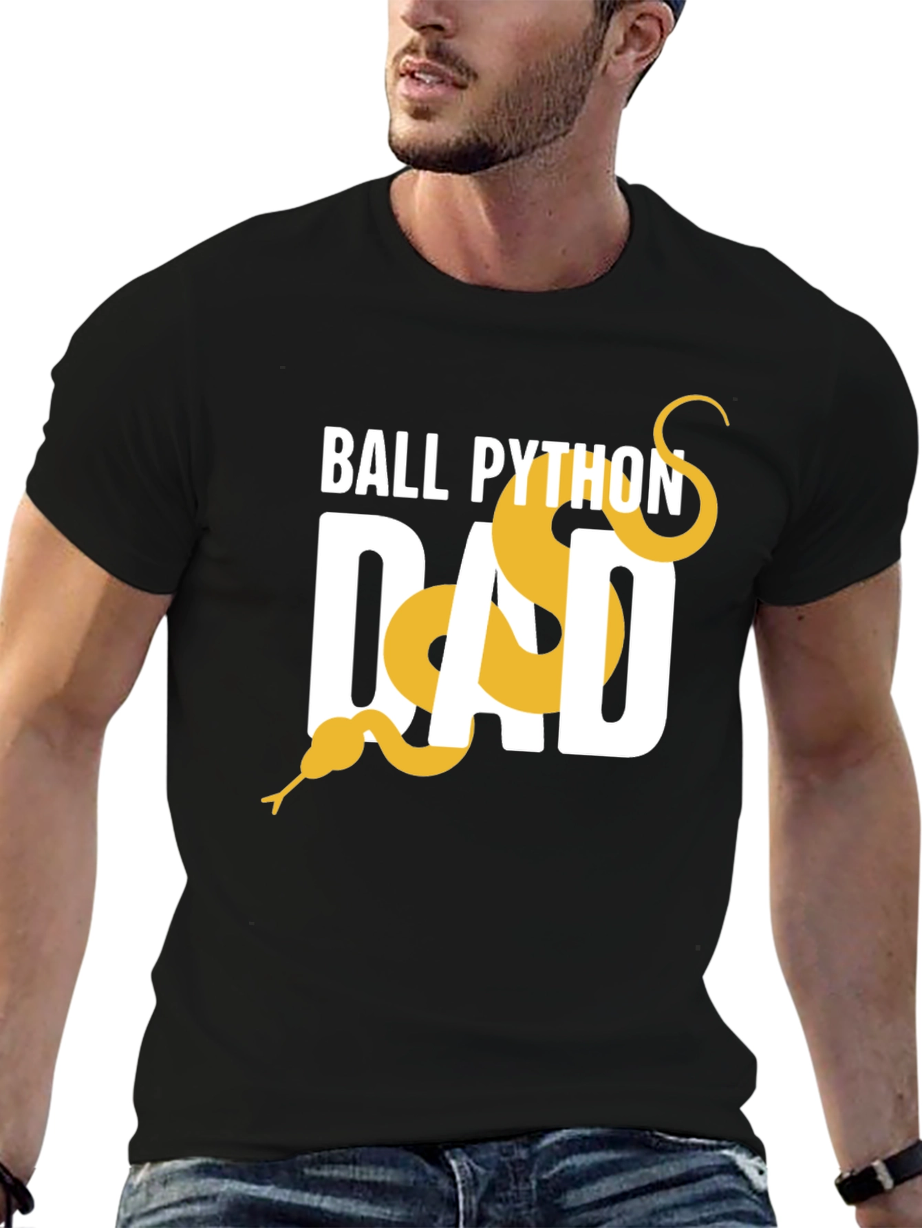 Black Ball Python Dad Graphic Tee - Black Cotton T-Shirt view 6