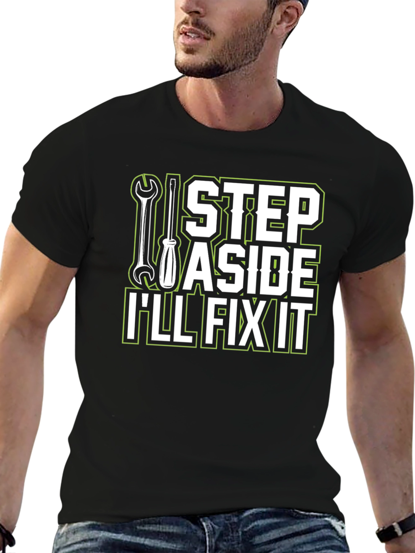 Black I'll Fix It T-Shirt - Step Aside Mechanic Tee view 6