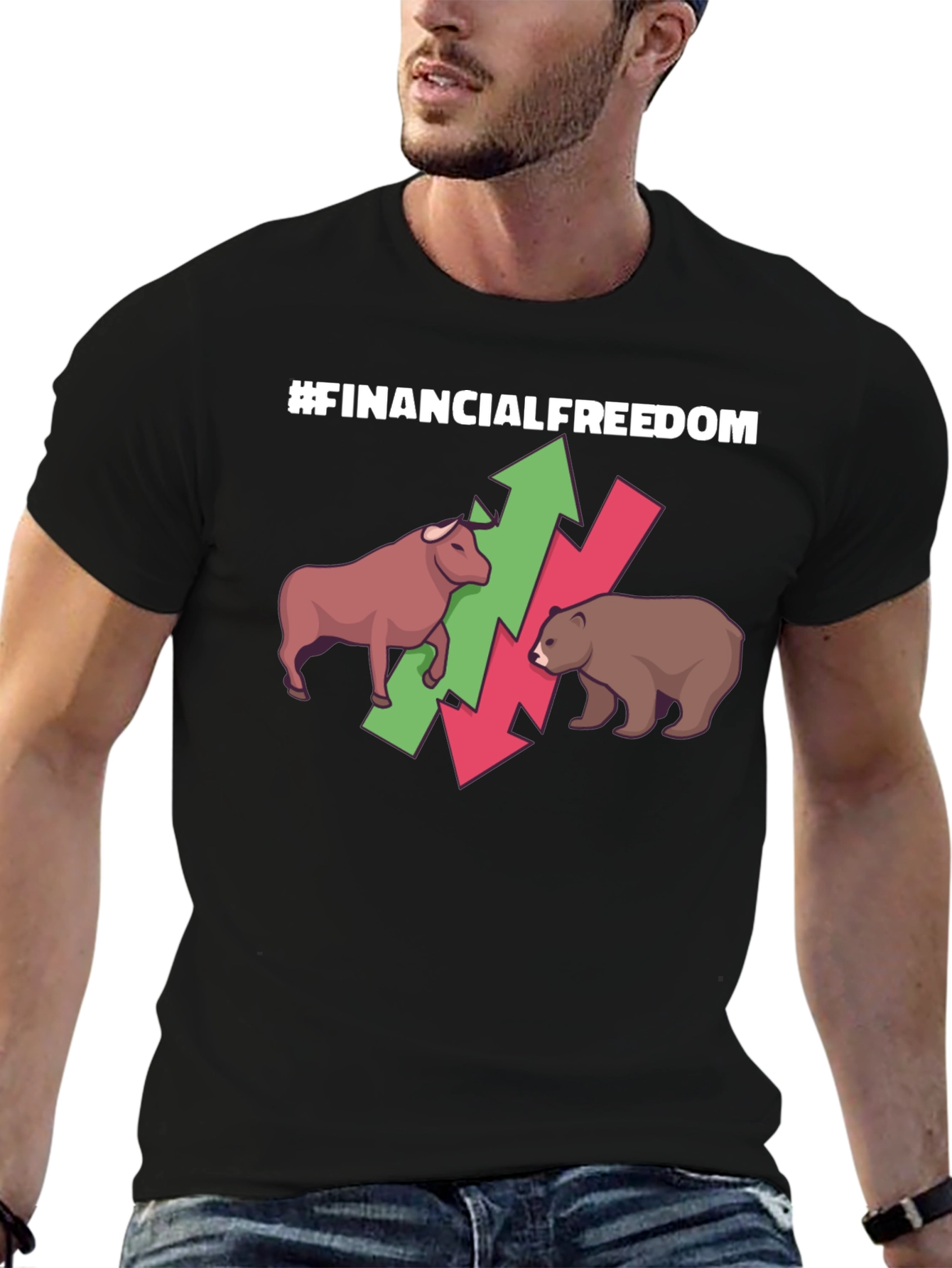 Black Financial Freedom T-Shirt - Bull and Bear Market Tee view 6