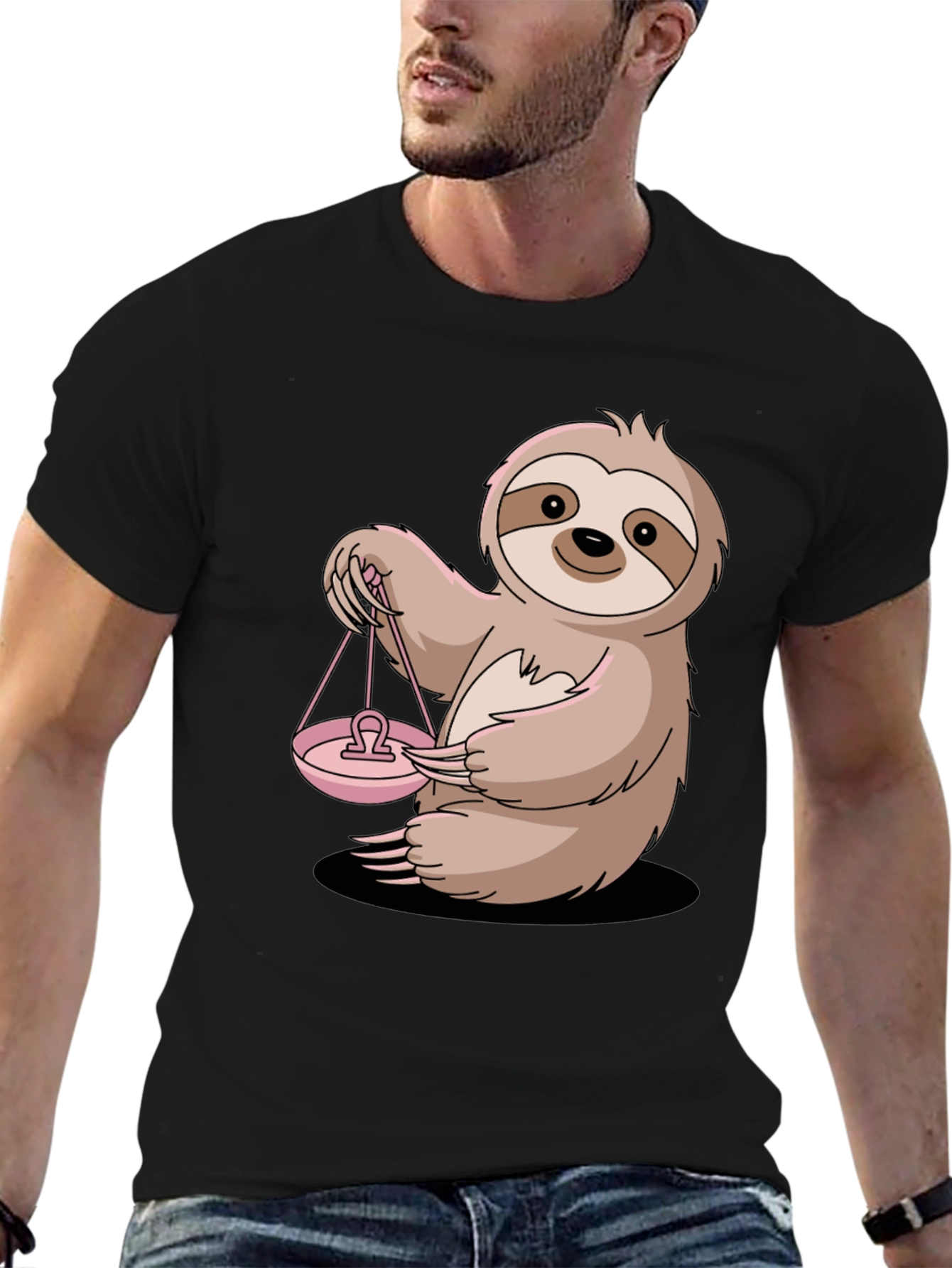Black Libra Sloth Graphic Tee - Zodiac T-Shirt view 6