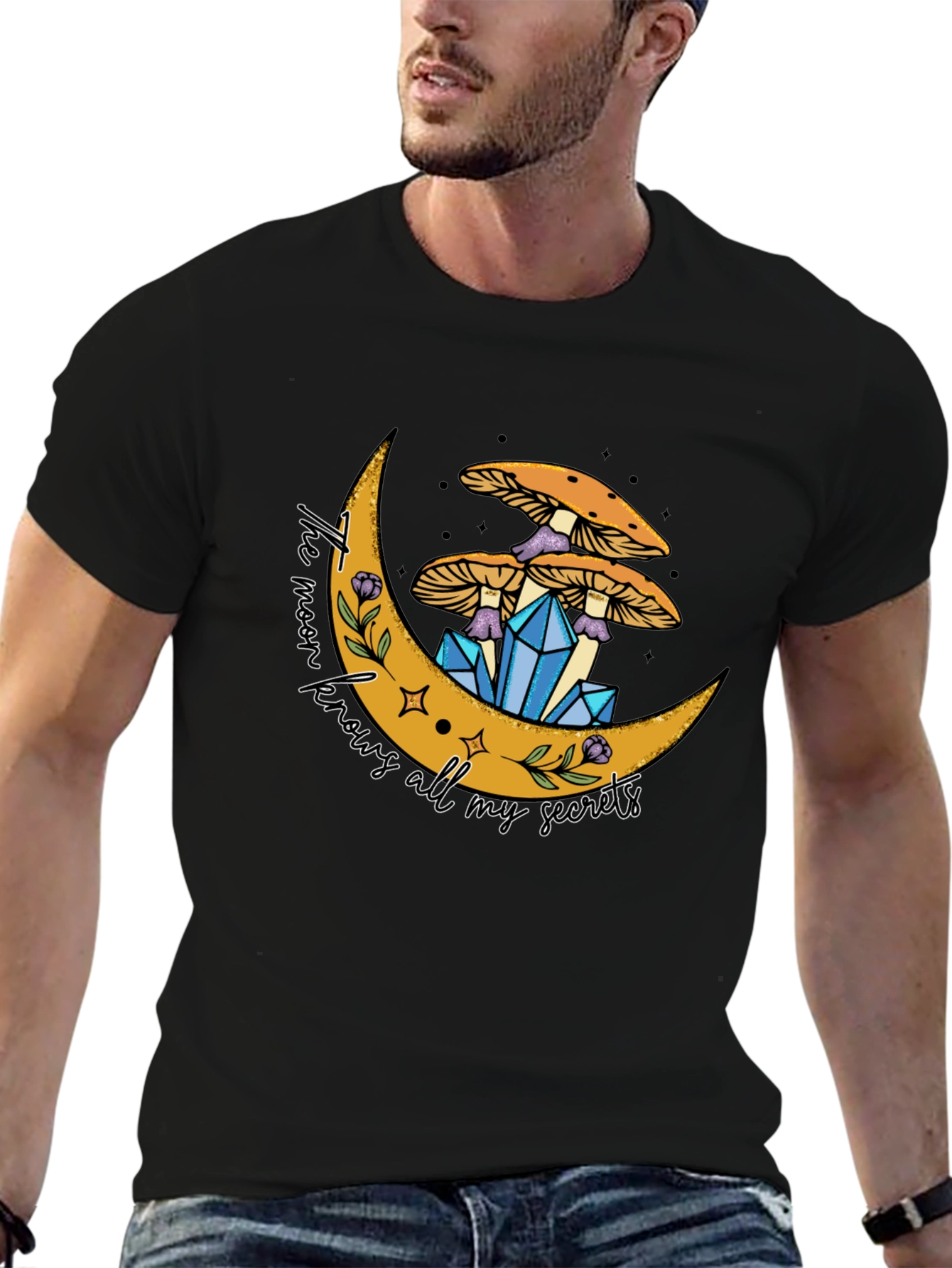 Black Mystic Moon Graphic Tee - Unisex Cotton Blend view 6