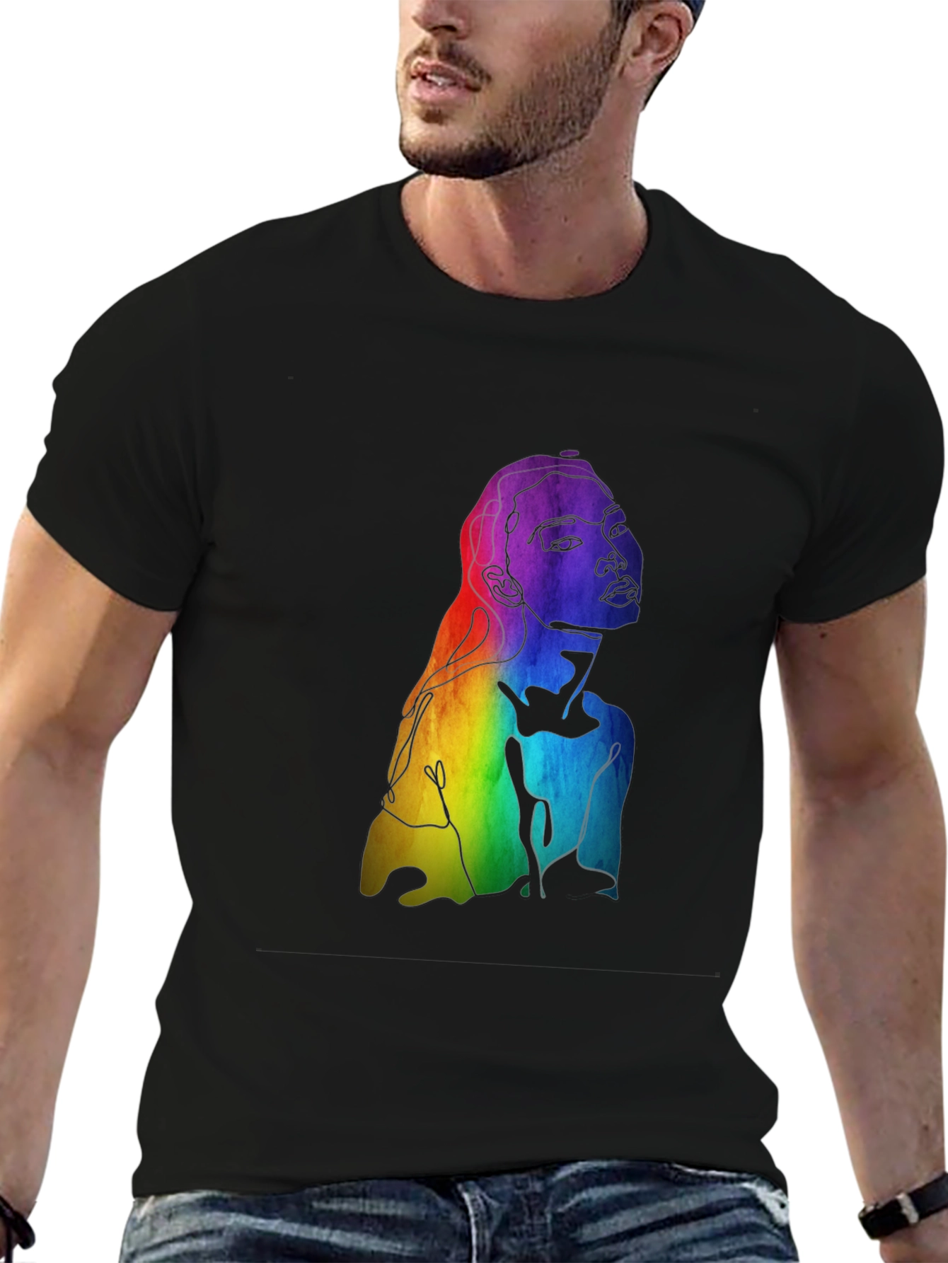 Black Rainbow Woman Graphic Tee - Black Cotton Blend view 6
