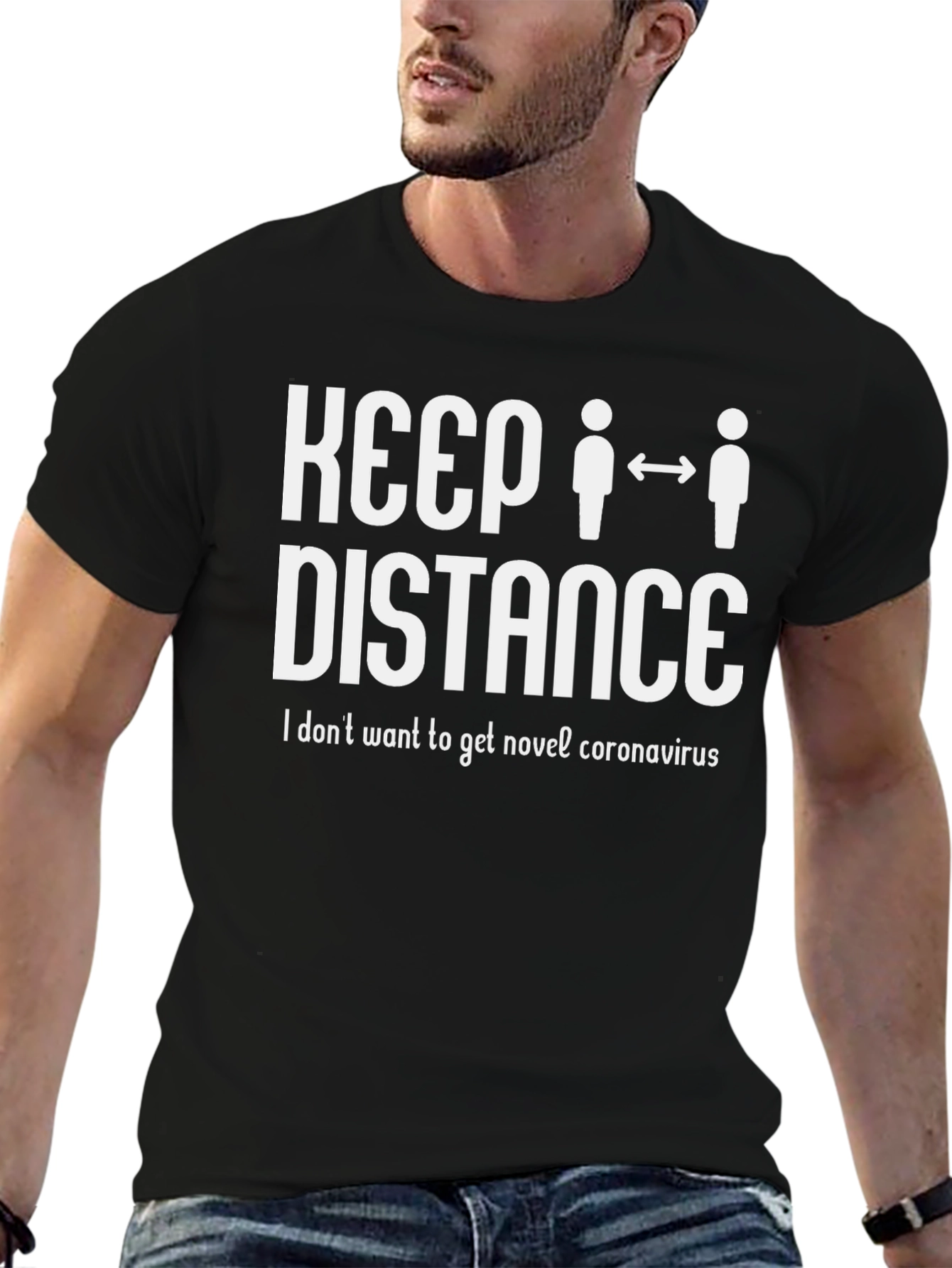 Black Keep Distance Novel Coronavirus Graphic T-Shirt view 6