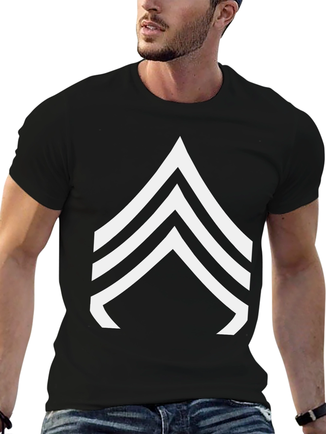 Black Sergeant Stripes Graphic Tee - Black Cotton T-Shirt view 6