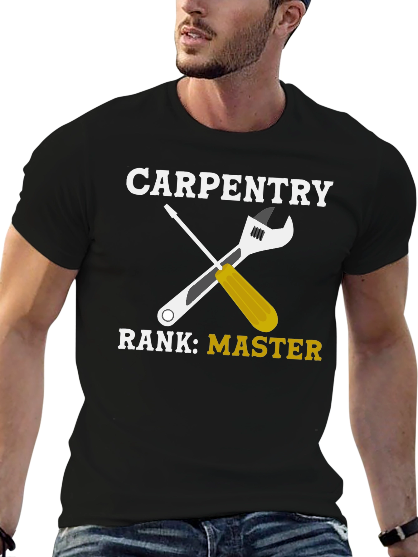 Black Carpentry Master T-Shirt - Wrench & Screwdriver Graphic Tee view 6