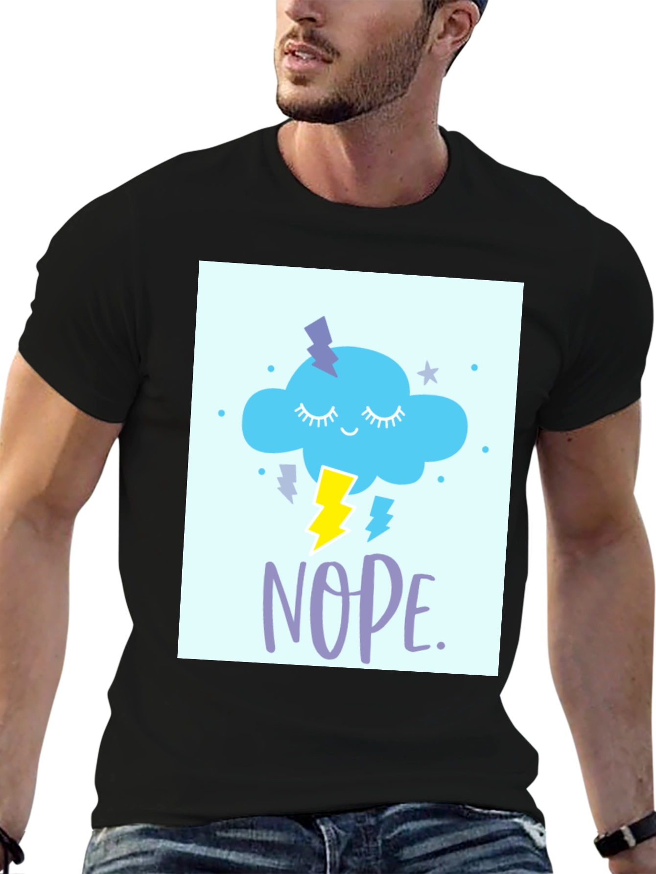 Black Nope Cloud T-Shirt - Weather Humor Tee view 6