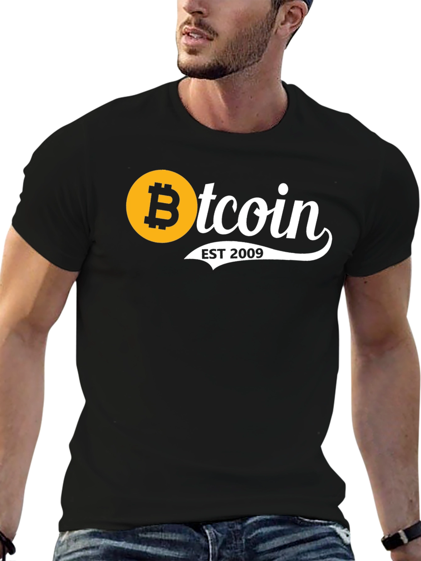 Black Bitcoin EST 2009 Black T-Shirt view 6