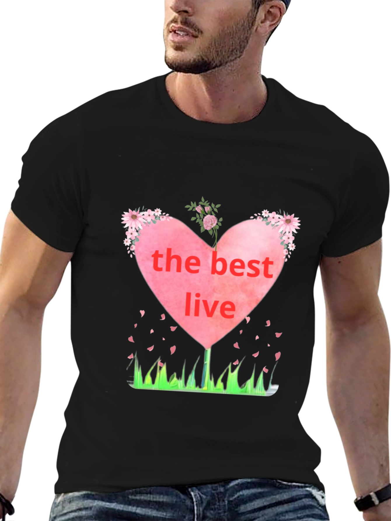 Black The Best Live Heart Graphic Black T-Shirt view 6