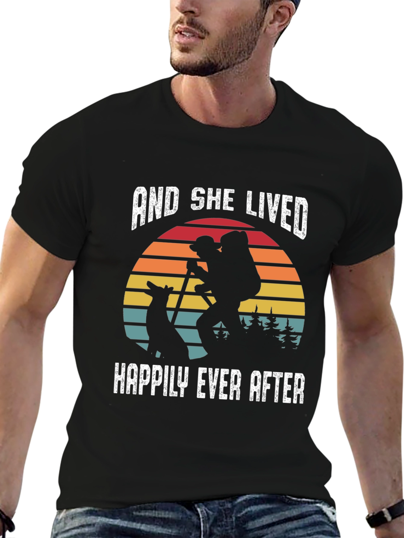Black She Lived Happily Ever After Hiking T-Shirt view 6