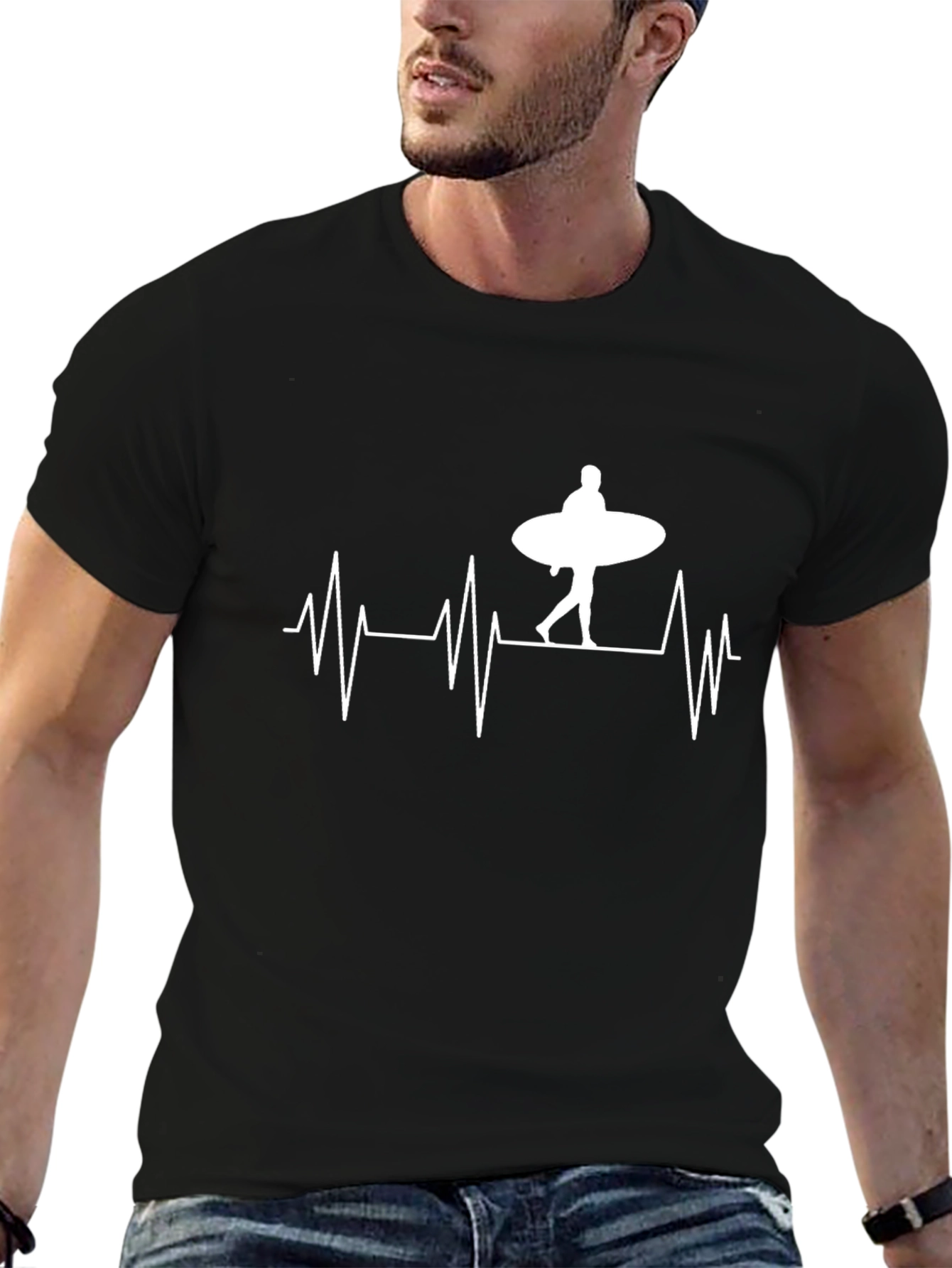 Black Surfing Heartbeat Graphic T-Shirt view 6