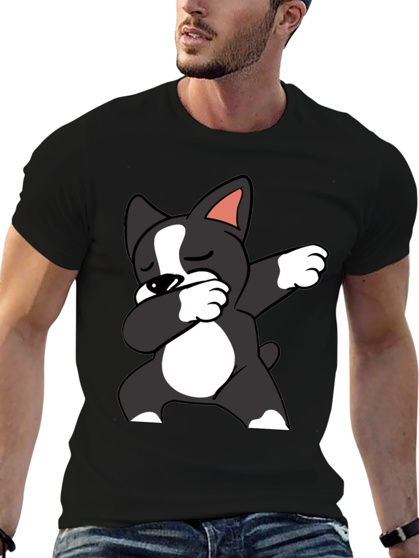 Black Dabbing Dog Graphic Tee - Black Cotton T-Shirt view 6