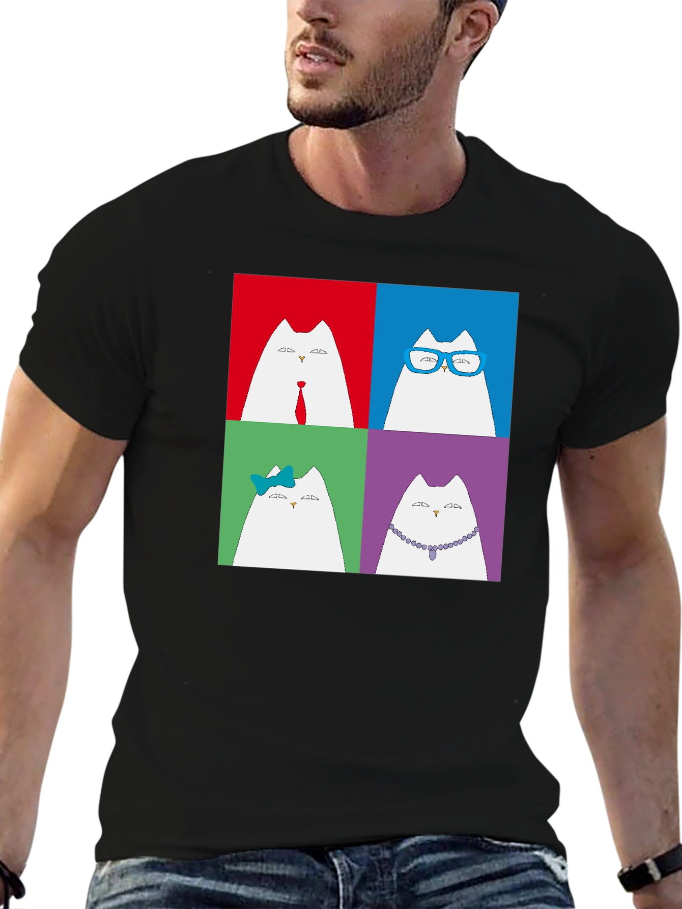 Black Pop Art Cat T-Shirt - Unique Graphic Tee for Cat Lovers view 6