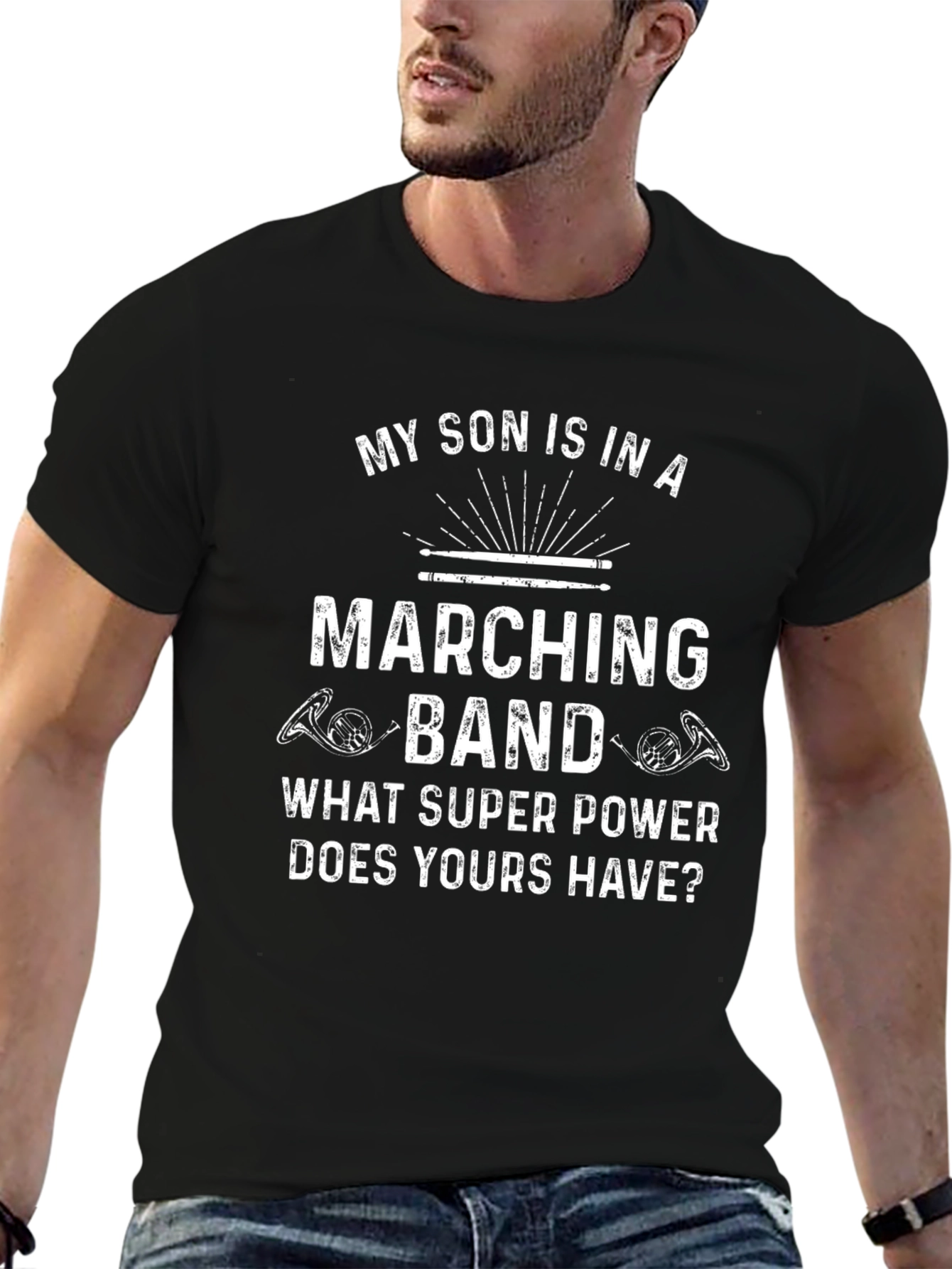Black Marching Band Dad T-Shirt: My Son Is In A Marching Band view 6