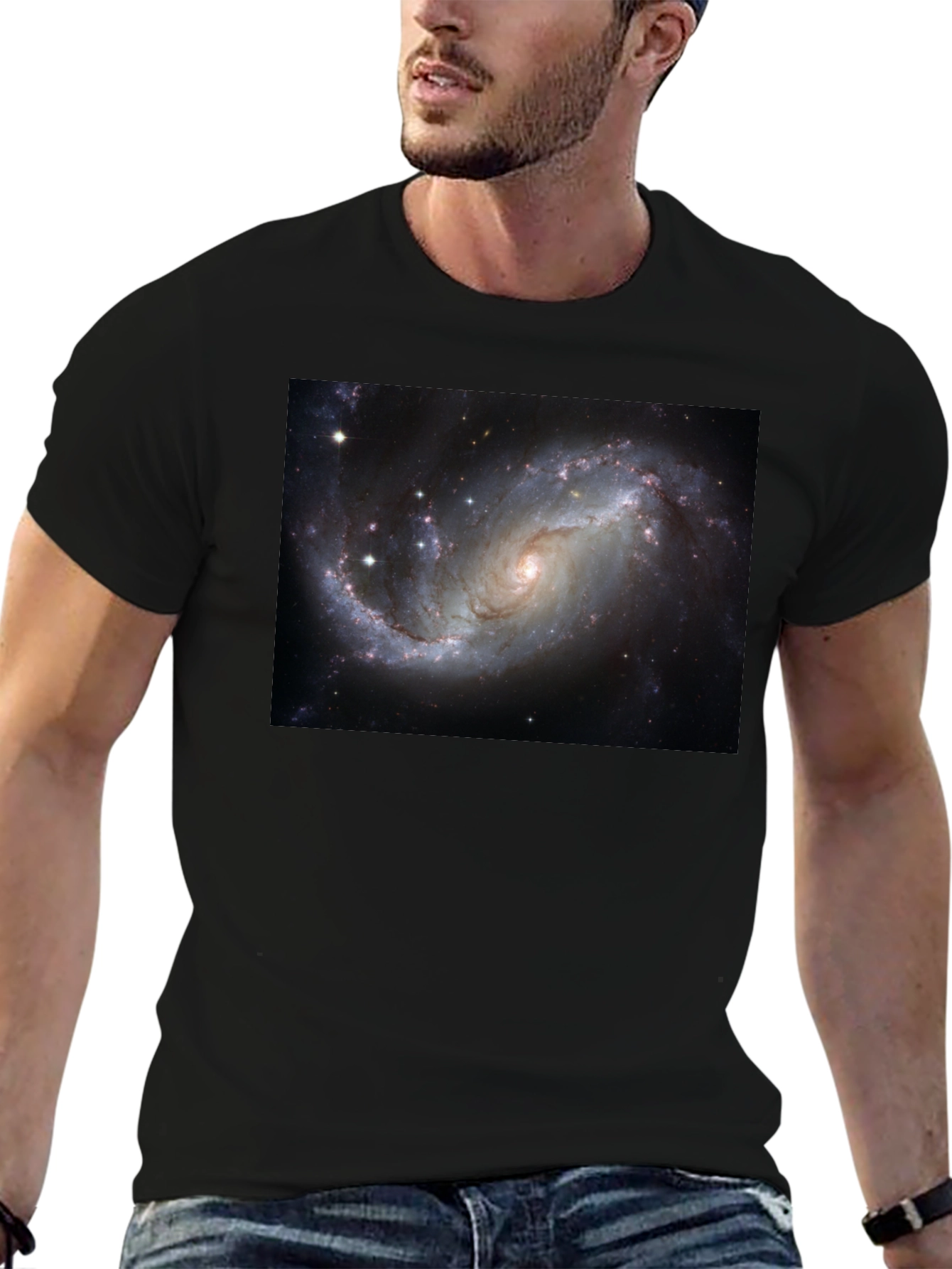 Black Galaxy Print Black T-Shirt - Cosmic Style view 6