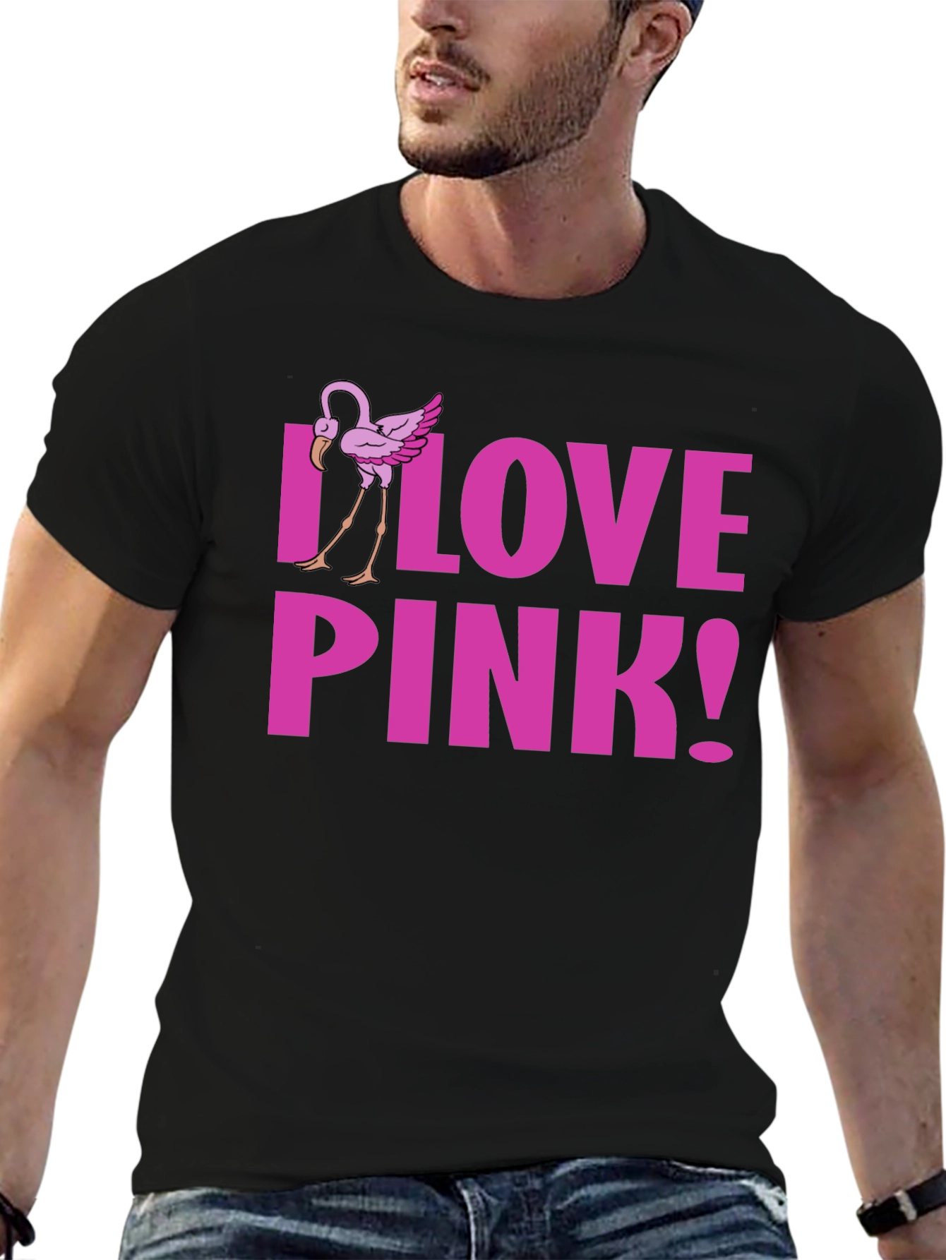 Black I Love Pink! Flamingo Graphic Tee - Black view 6