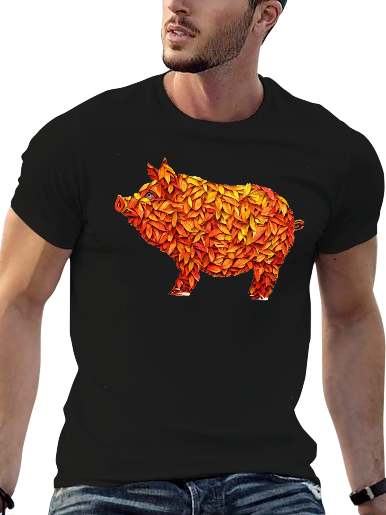 Black Leaf Pig Graphic T-Shirt - Unique Design view 6