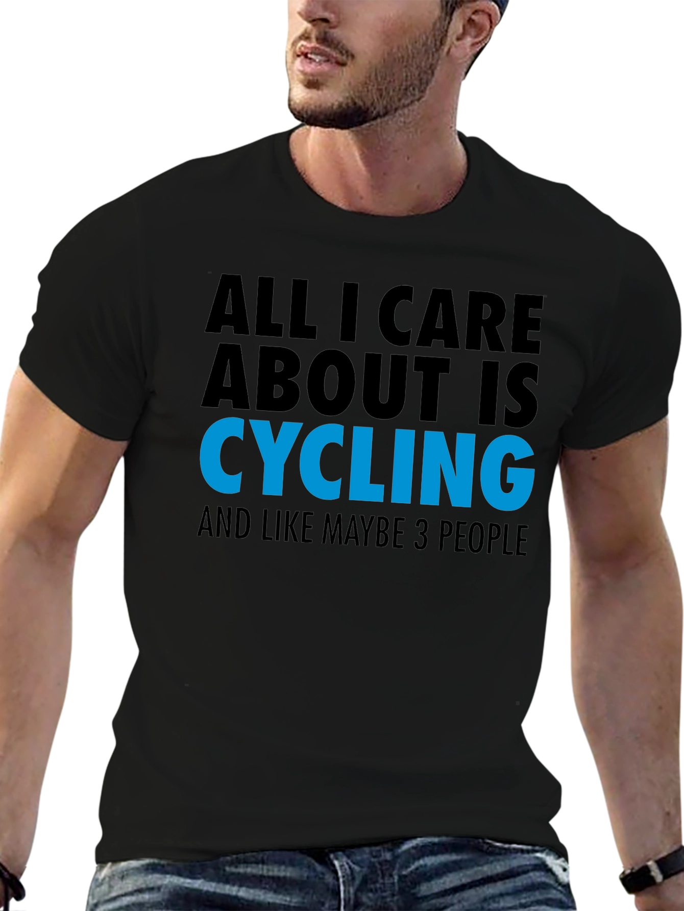 Black Cycling Fan T-Shirt: All I Care About Is Cycling Tee view 6