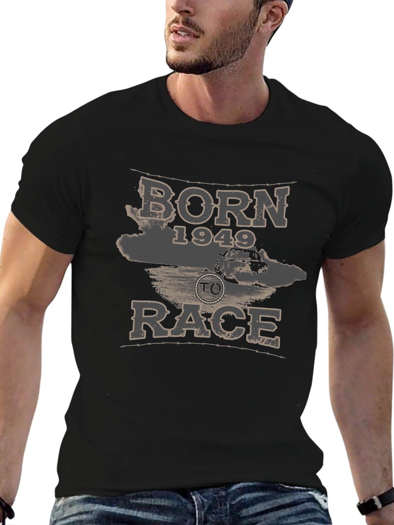 Black Born 1949 to Race T-Shirt - Vintage Car Design view 6