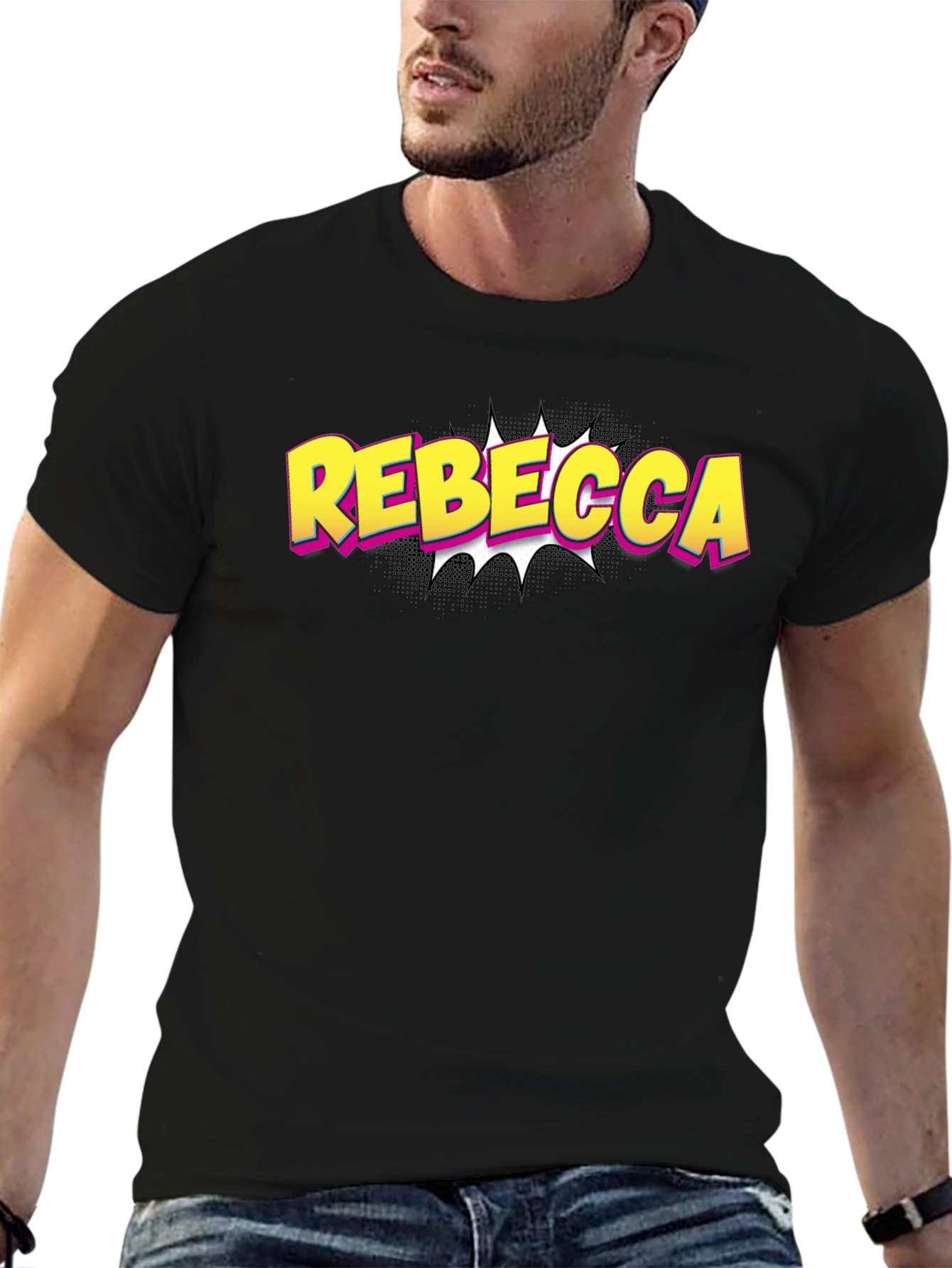 Black Rebecca Comic Style Black T-Shirt view 6