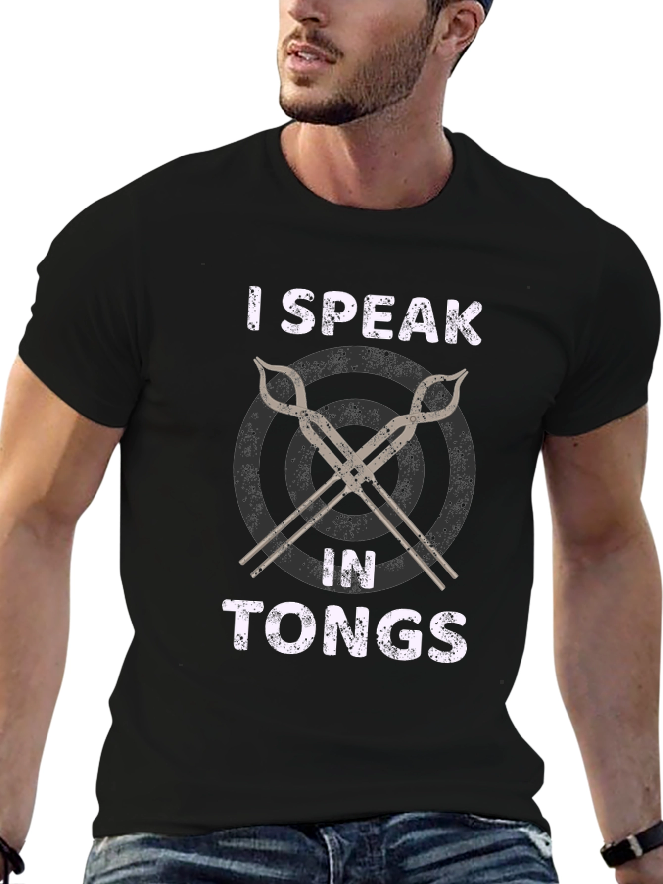 Black I Speak In Tongs Black T-Shirt view 6