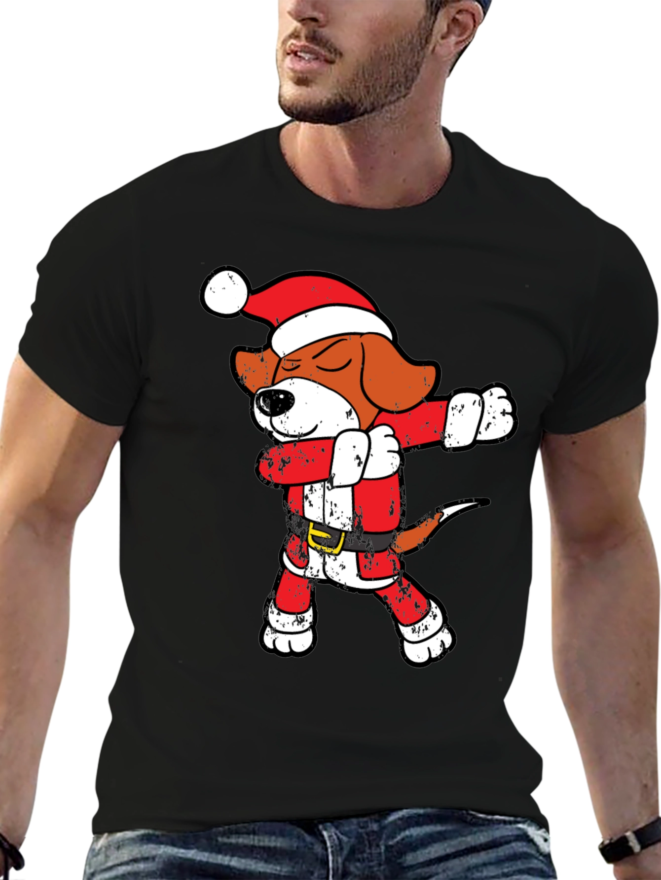 Black Dabbing Santa Beagle T-Shirt view 6