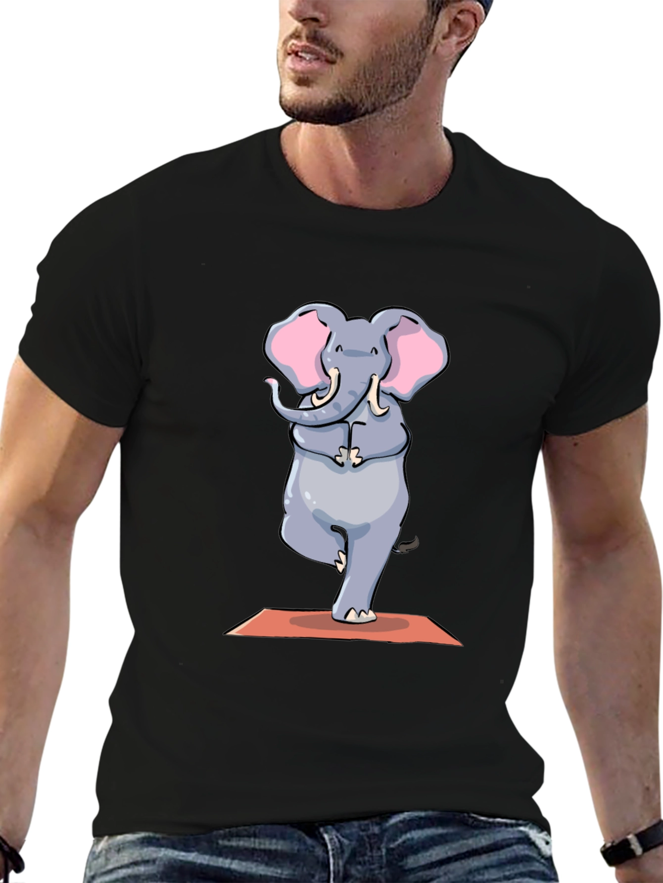 Black Yoga Elephant Graphic Tee - Black Cotton T-Shirt view 6