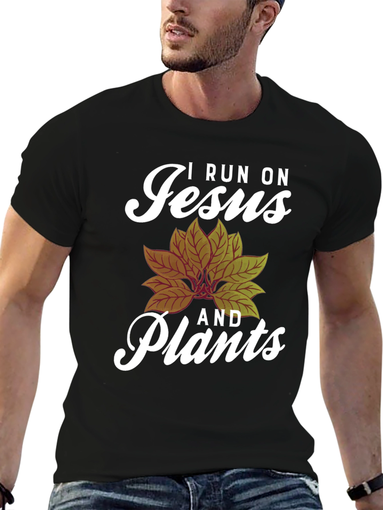 Black I Run On Jesus and Plants Graphic Tee view 6