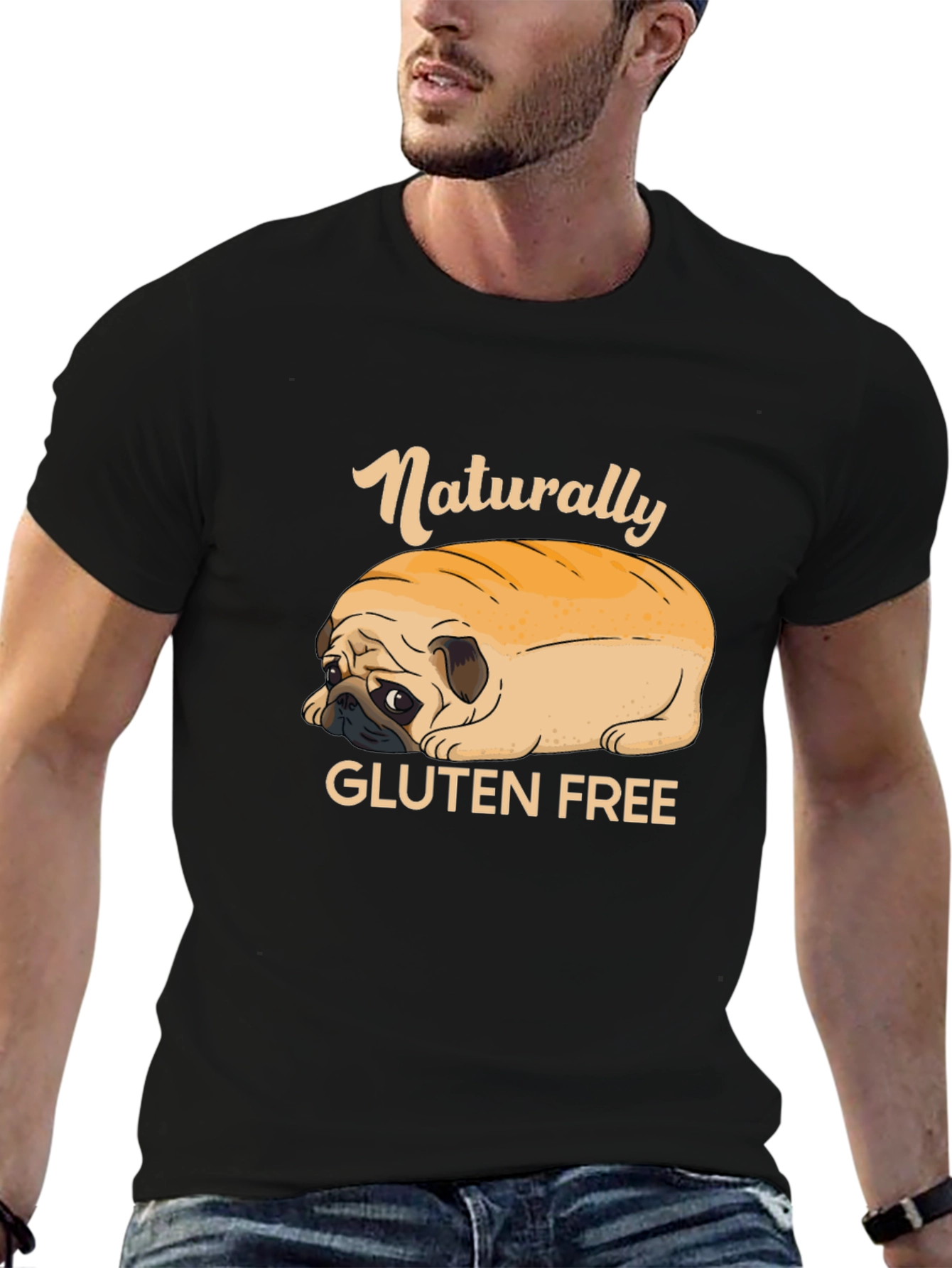 Black Naturally Gluten Free Pug T-Shirt view 6