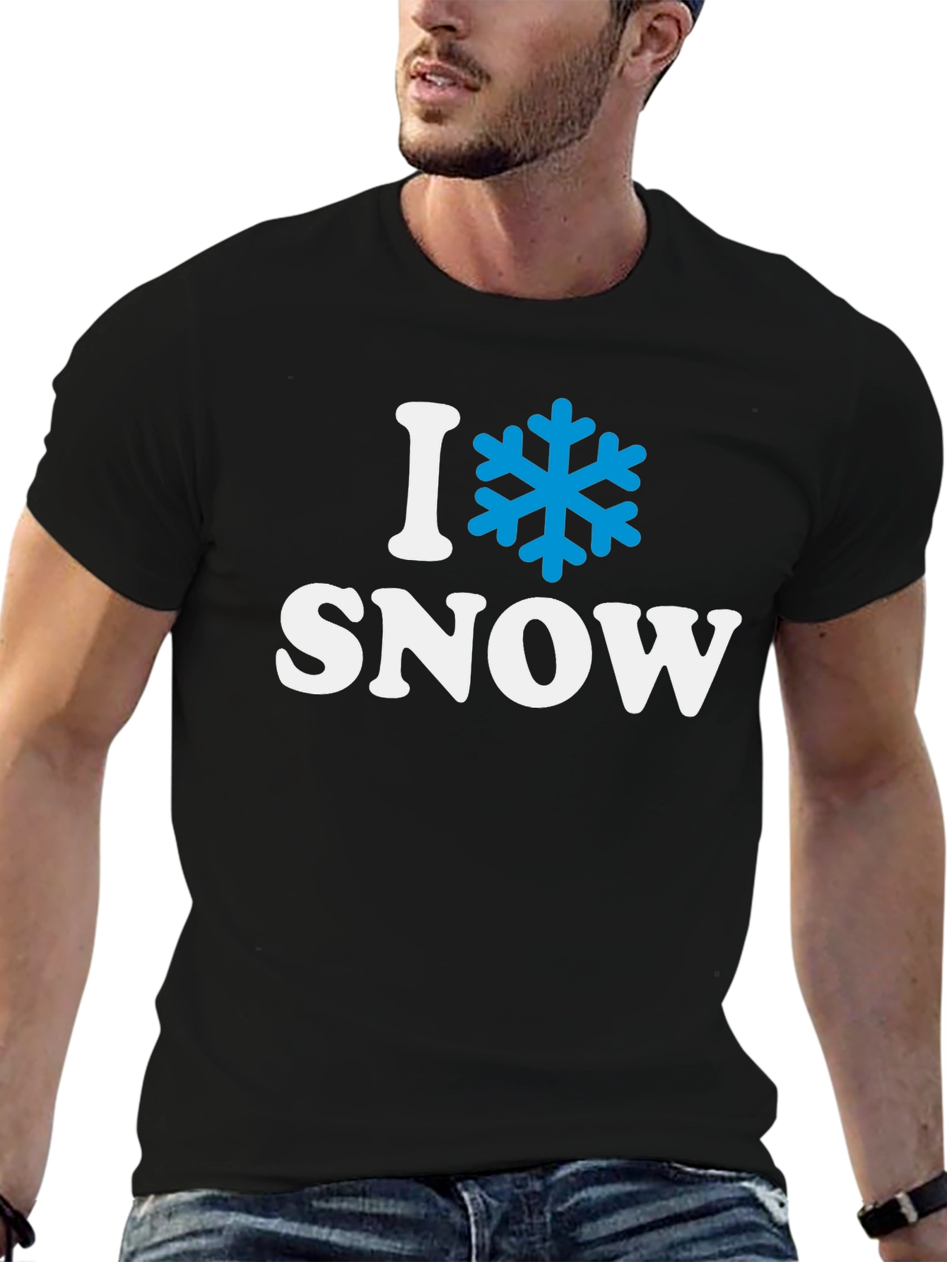 Black I Love Snow T-Shirt - Winter Holiday Apparel view 6