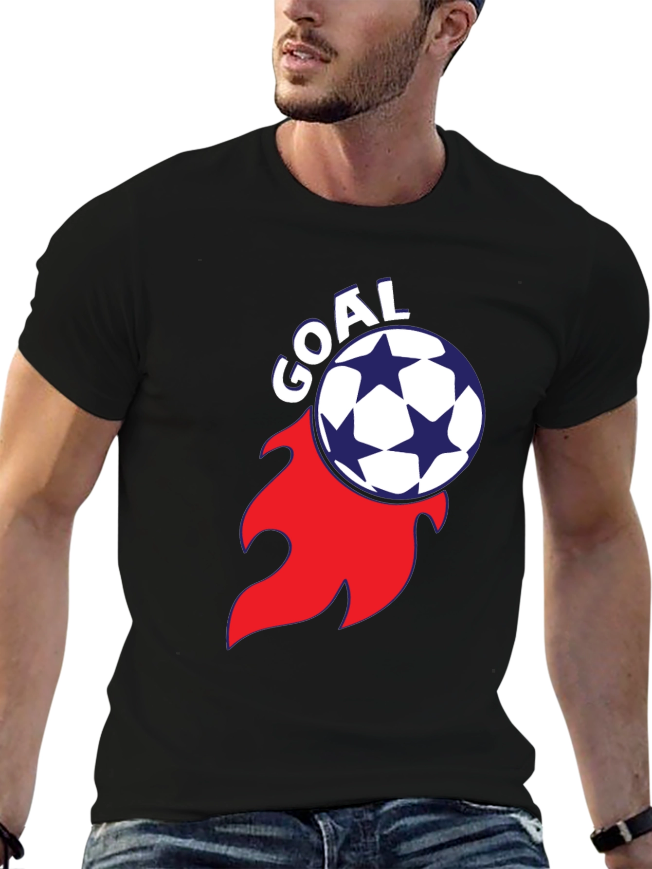 Black Goal! Soccer Ball Flame Graphic Tee - Stylish Black T-Shirt view 6