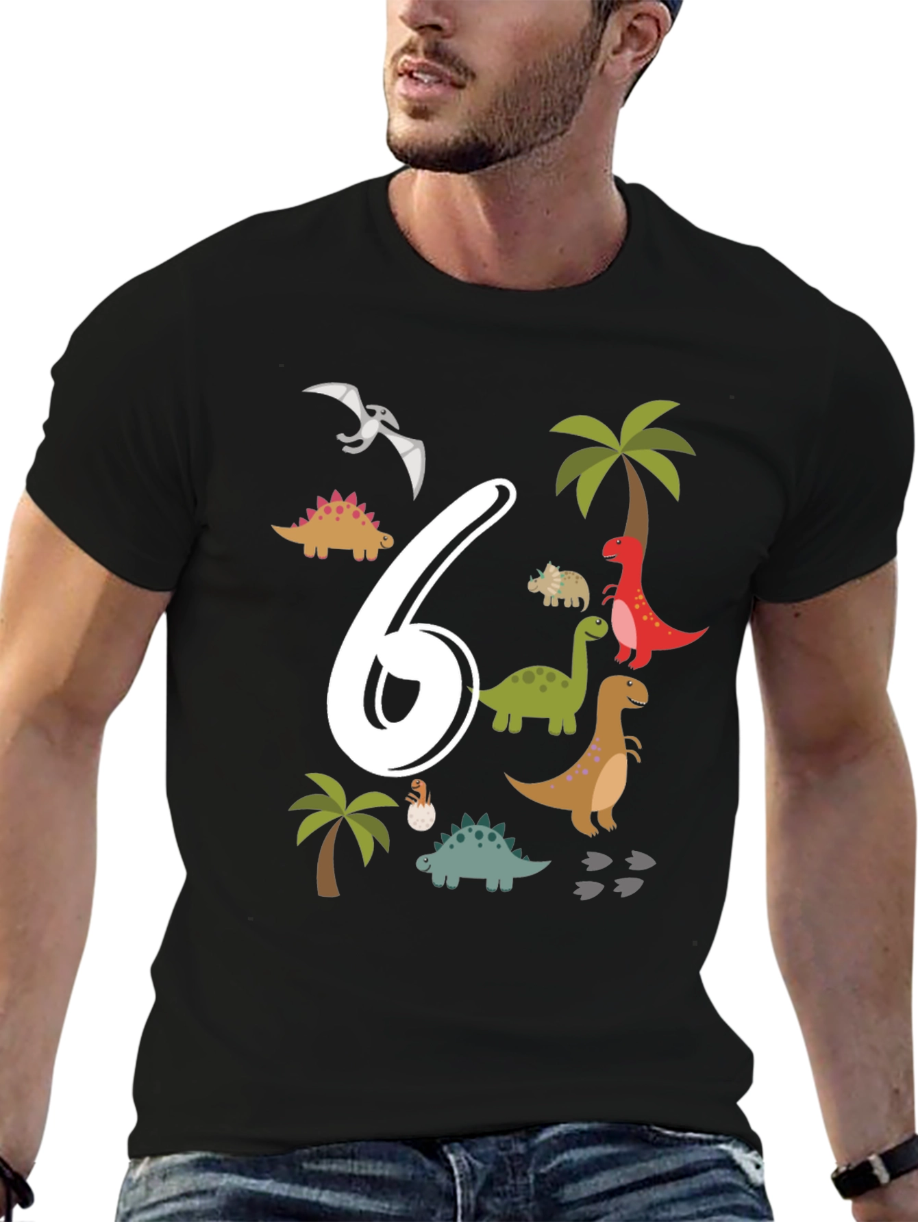 Black Dinosaur 6th Birthday T-Shirt view 6
