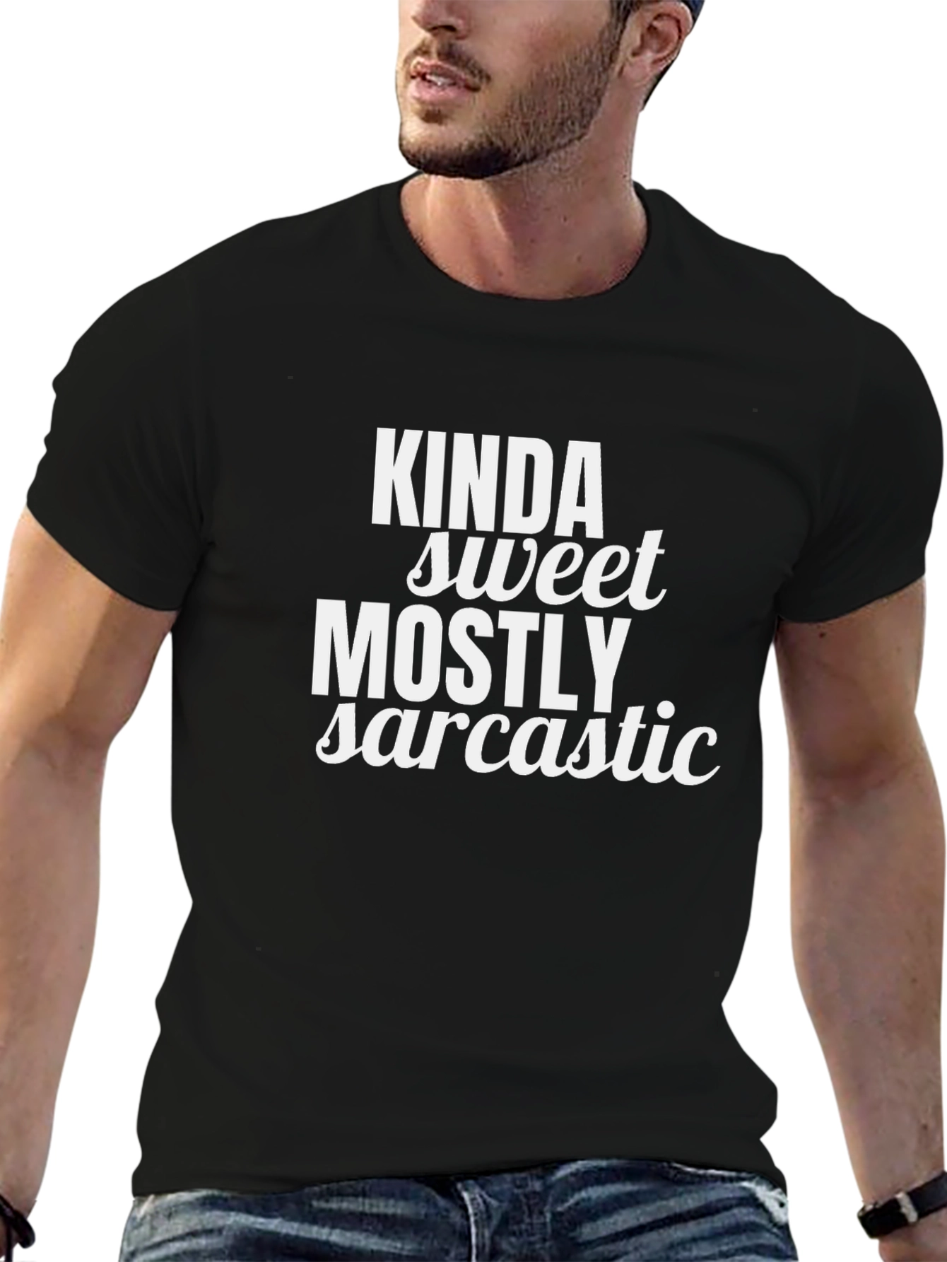 Black Kinda Sweet Mostly Sarcastic Black Graphic Tee view 6