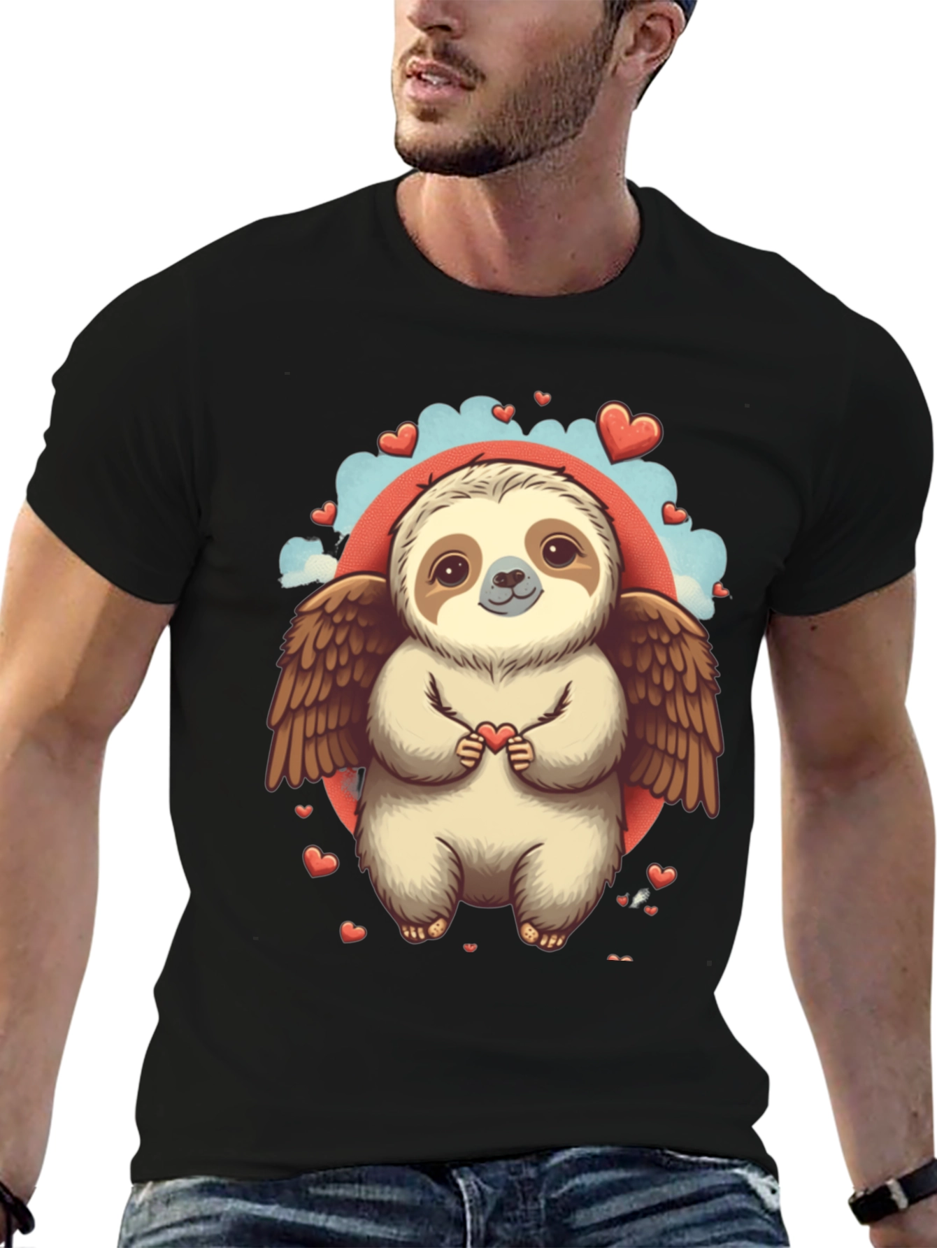 Black Sloth Angel Valentine's Day T-Shirt view 6