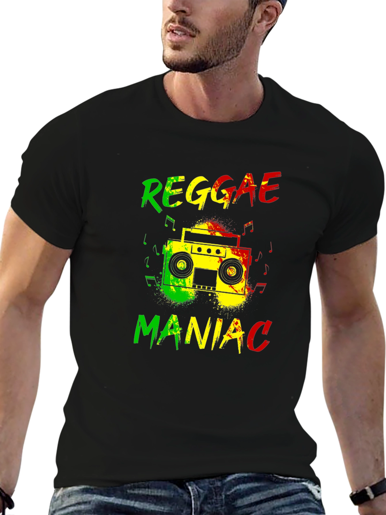 Black Reggae Maniac Graphic T-Shirt view 6