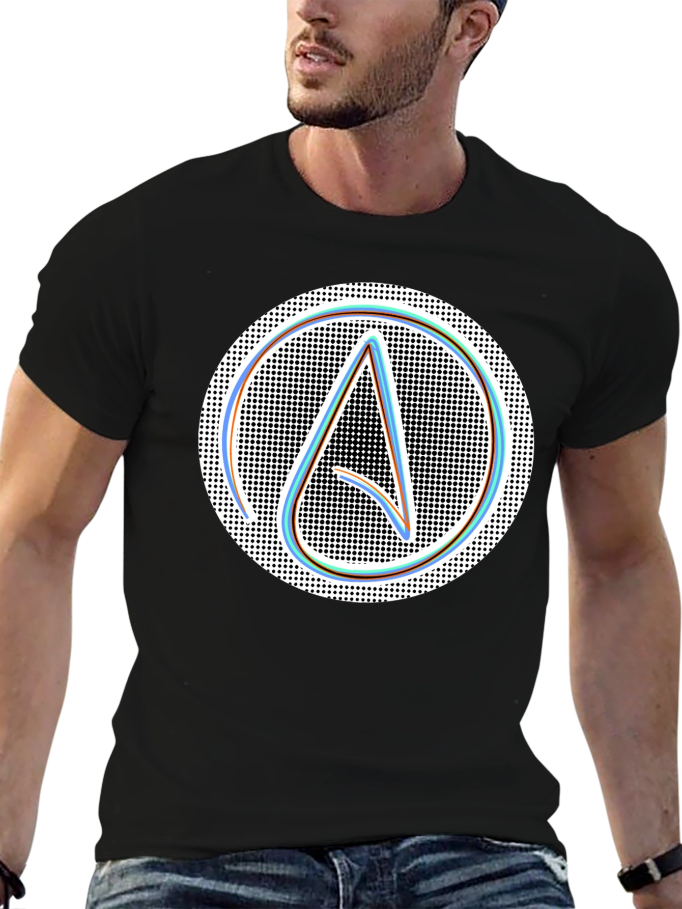 Black Atheist Symbol T-Shirt: Modern Black Graphic Tee view 6