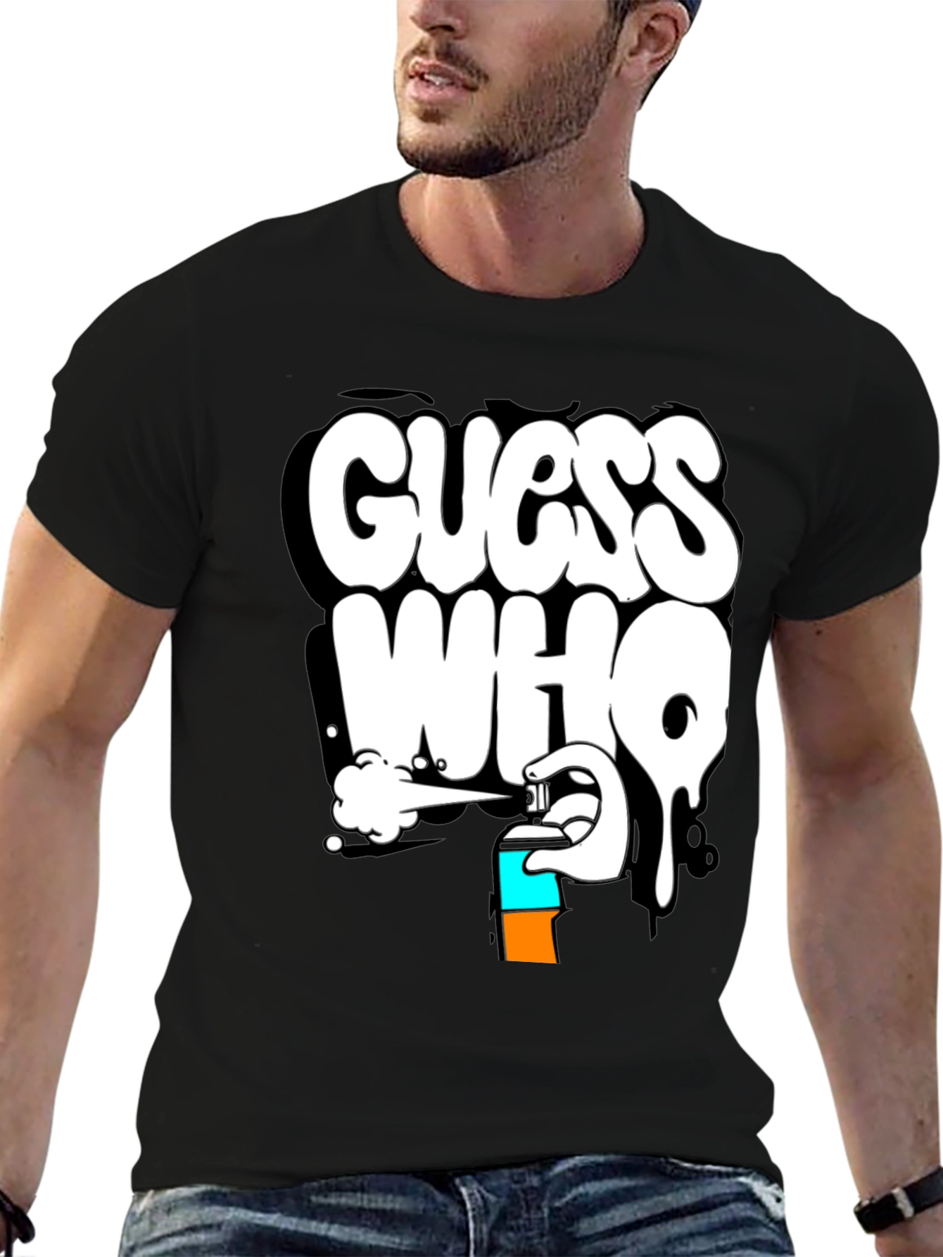 Black Guess Who Graffiti T-Shirt - Black Cotton Graphic Tee view 6