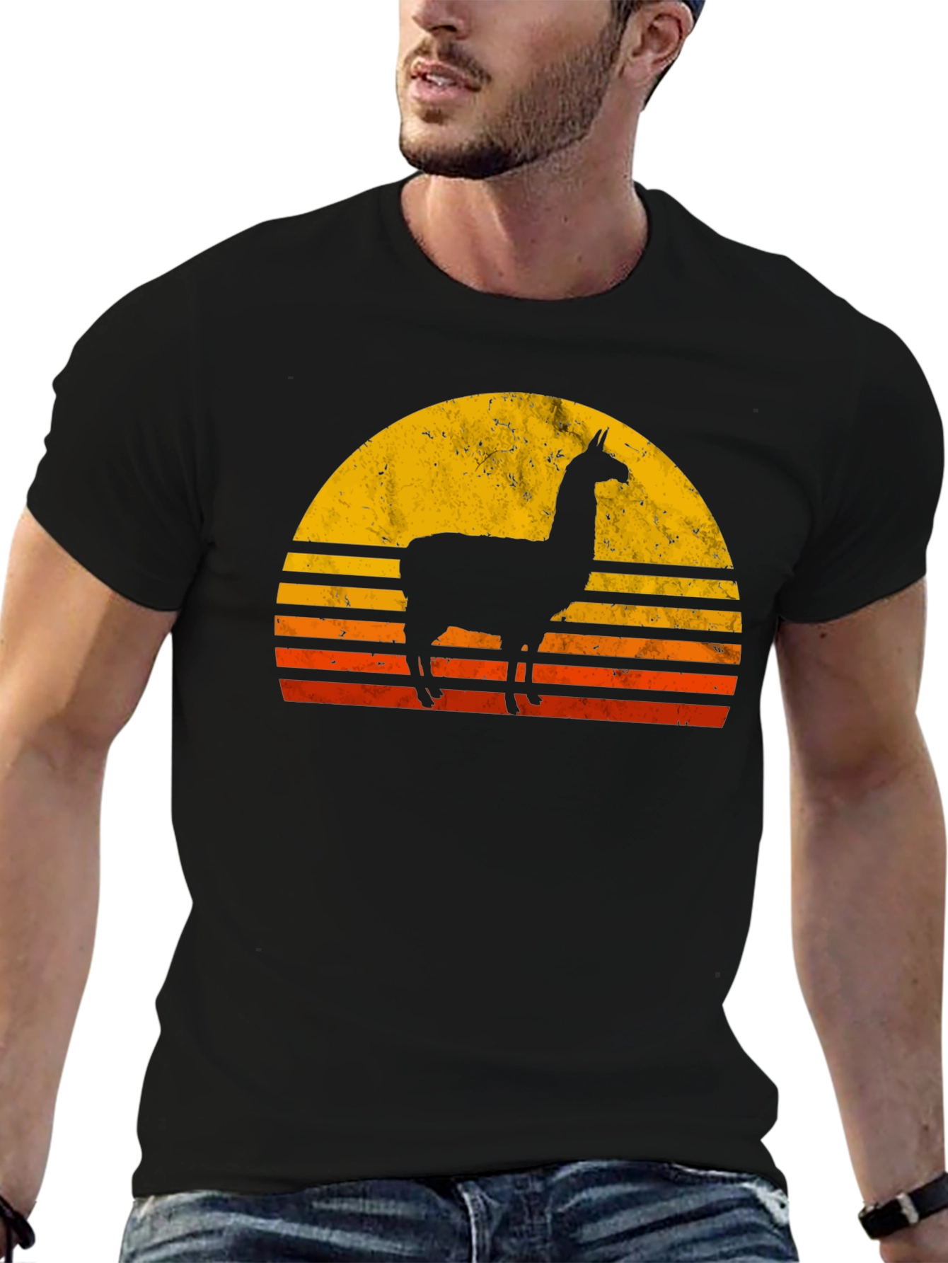 Black Llama Sunset Graphic T-Shirt - Retro Style view 6