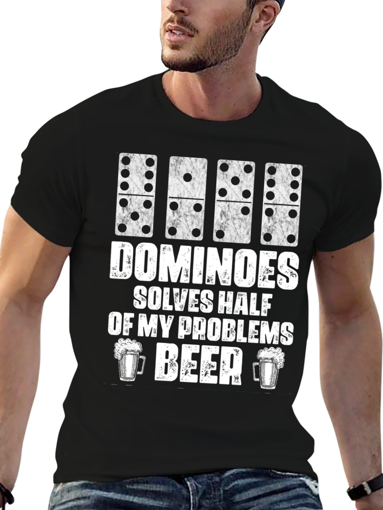 Black Dominoes & Beer T-Shirt - Solves Half My Problems view 6