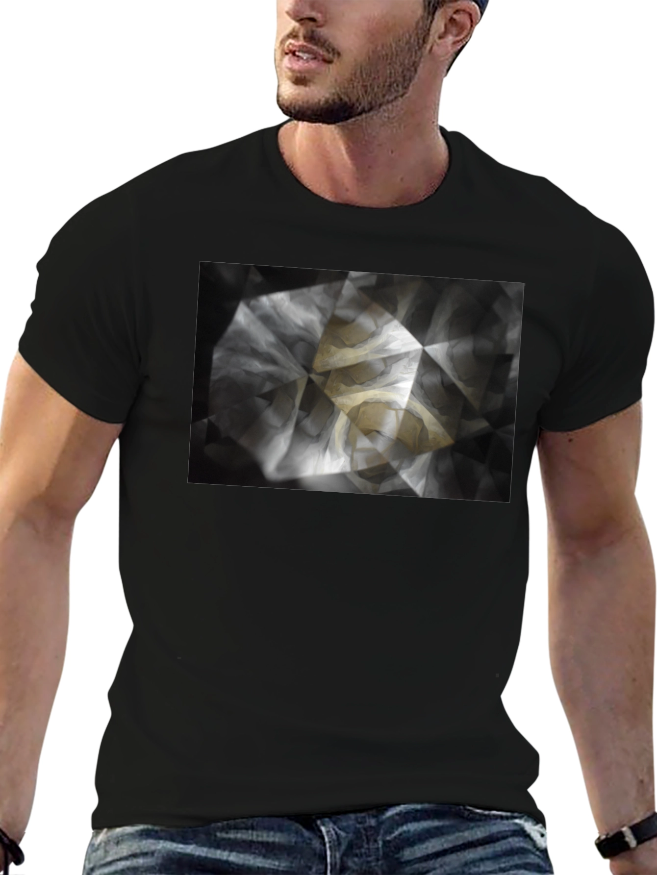 Black Abstract Geometric Print Black T-Shirt view 6