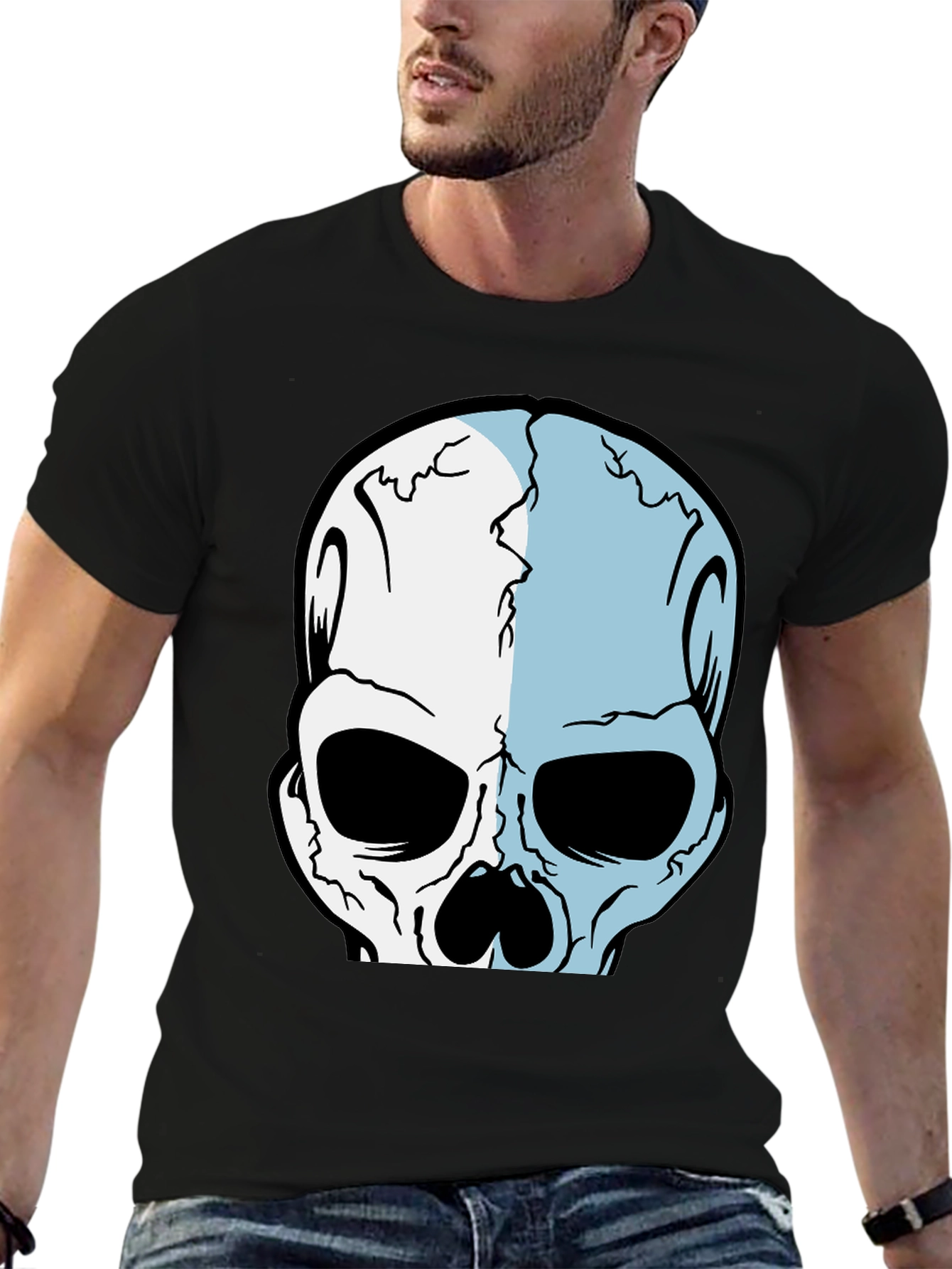 Black Skull Graphic Print Black T-Shirt view 6