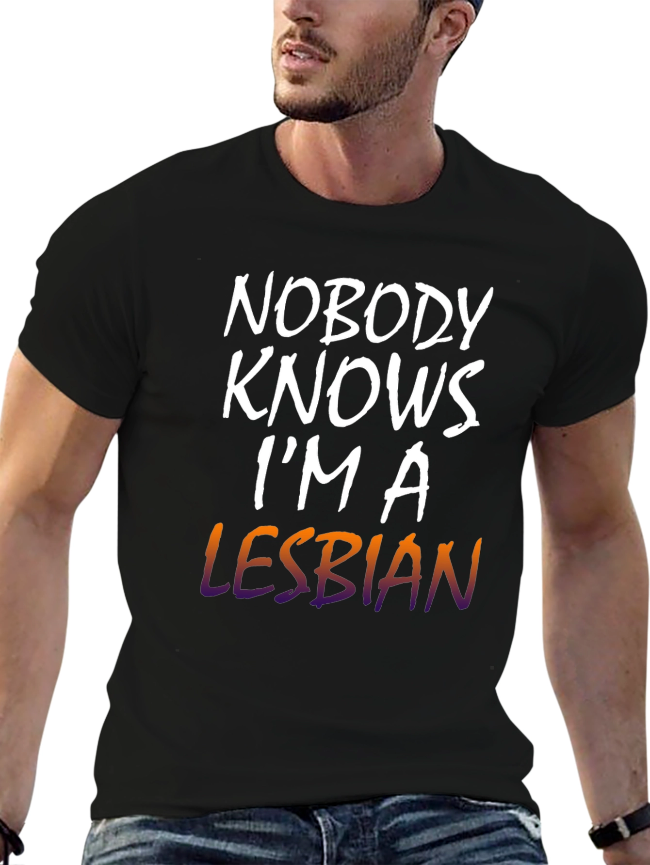 Black Nobody Knows I'm a Lesbian T-Shirt view 6