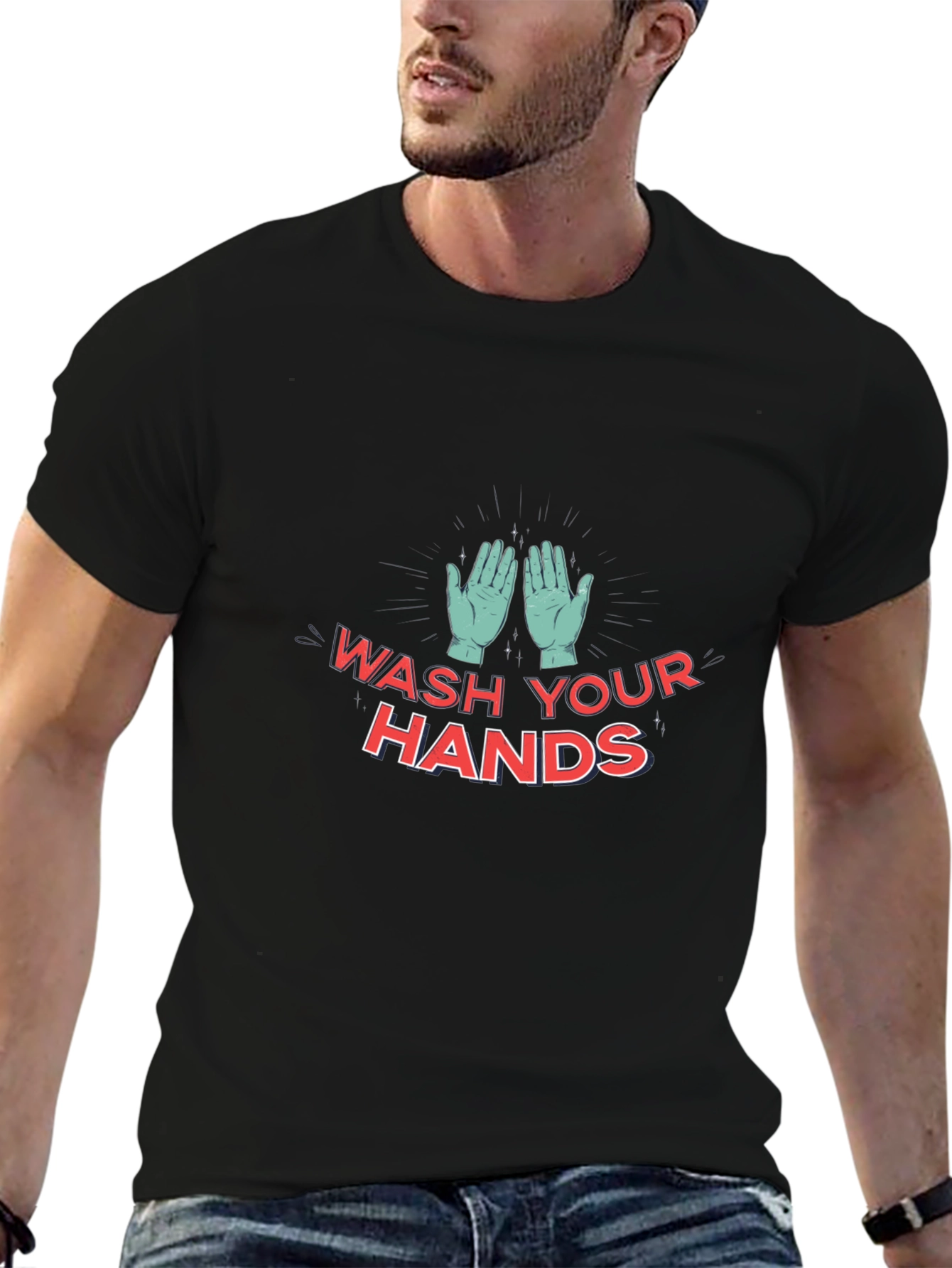 Black Wash Your Hands T-Shirt - Stay Safe and Stylish! view 6